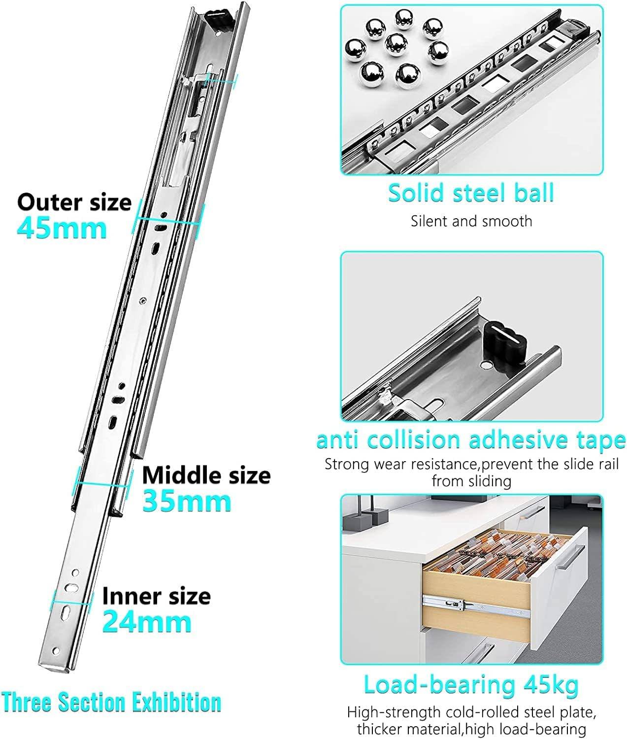 Thumbnail 6 de AOLISHENG Drawer Runners 500mm 45kg load ๐