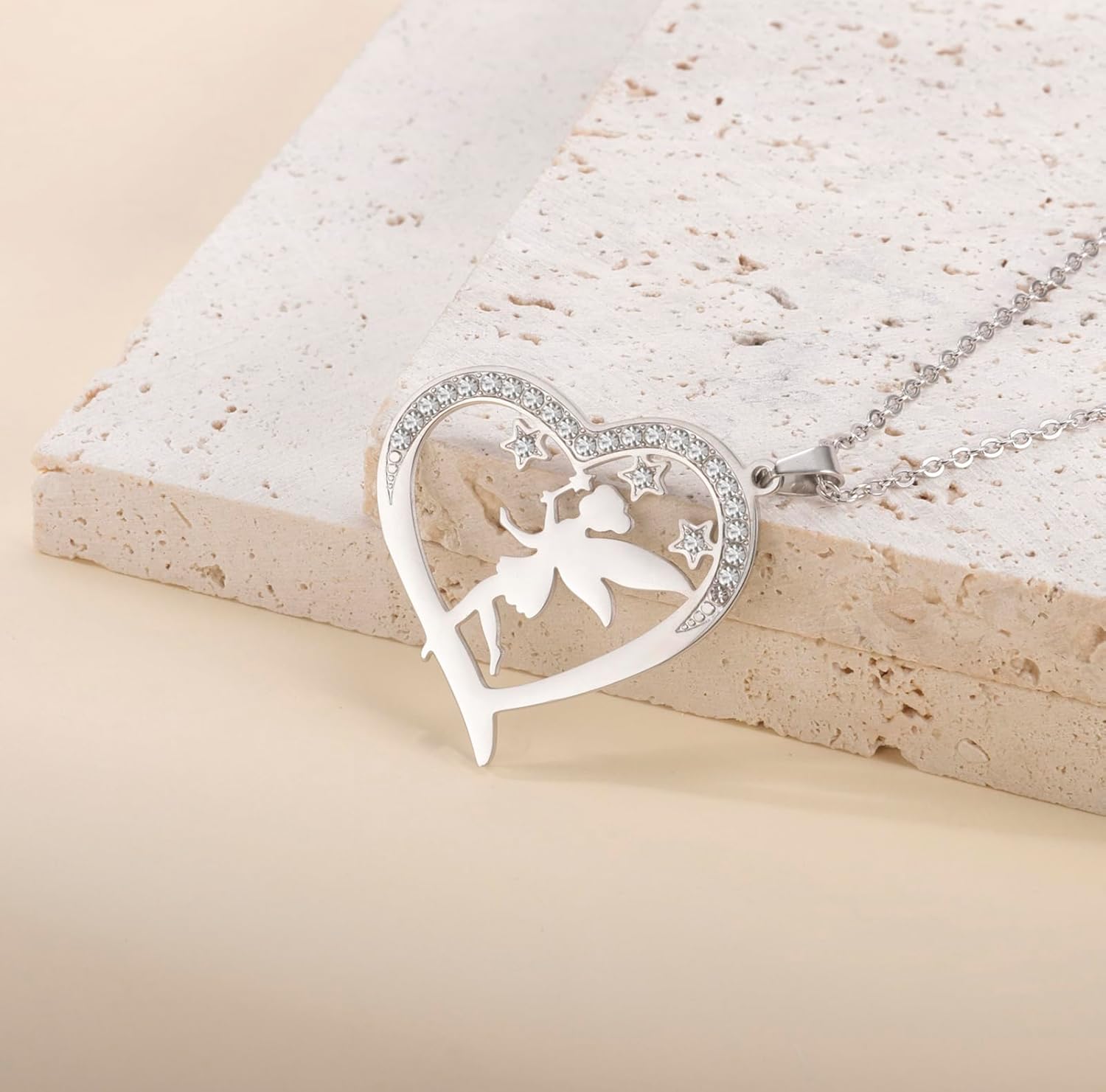 Detalle de EUEAVAN Prinzessin Wendy Halskette – Pixie-Anhänger mit Zirkonia, Edelstahl