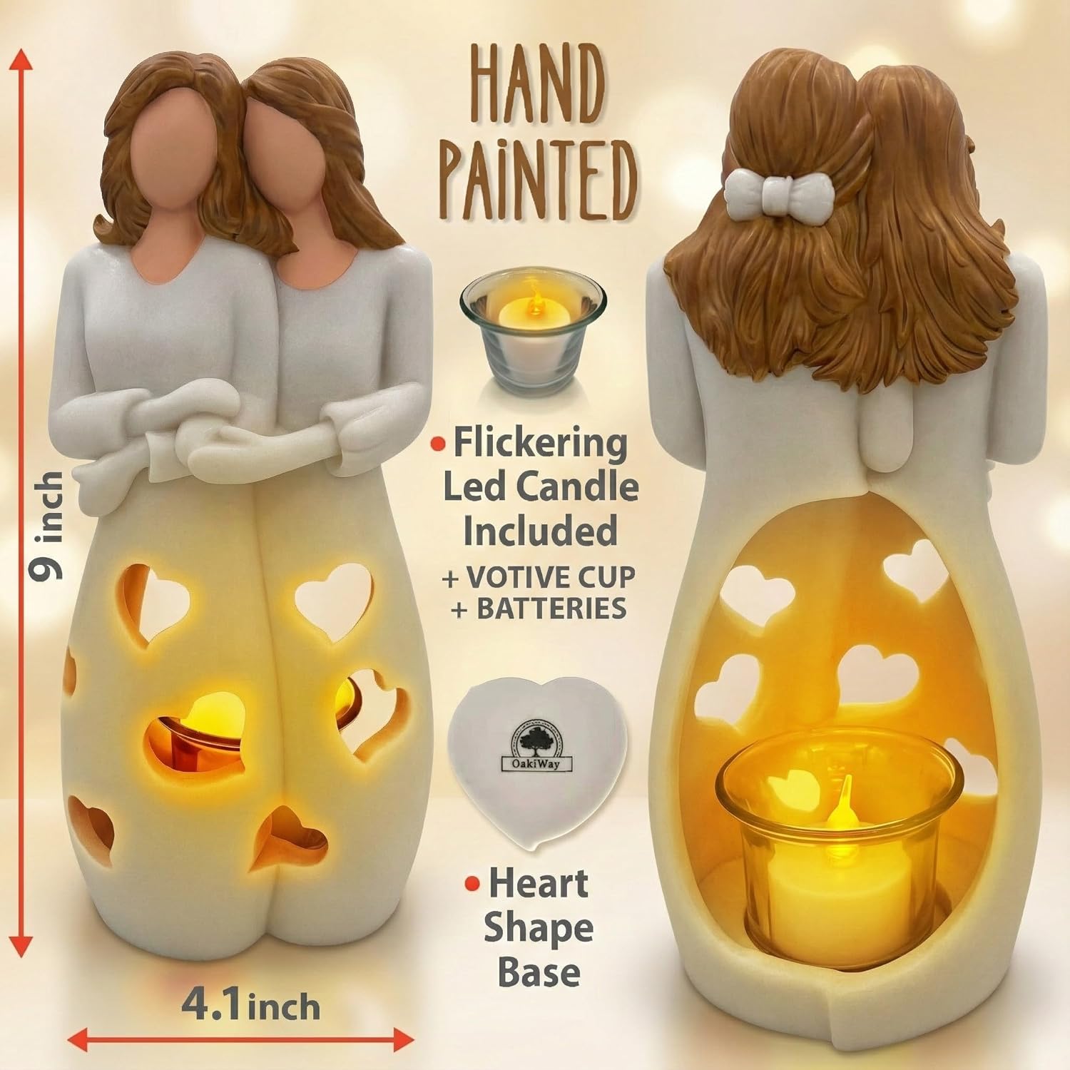 Thumbnail 2 de Sister/BFF/Mum Candle Holder Statue with Flickering LED Candle – Light Brown