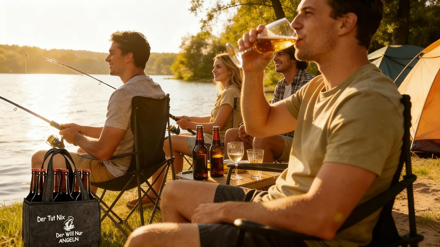 Detalle de Senken Angeln Geschenke für Männer – Biertragetasche aus Filz, 6 Flaschen, personalisiert