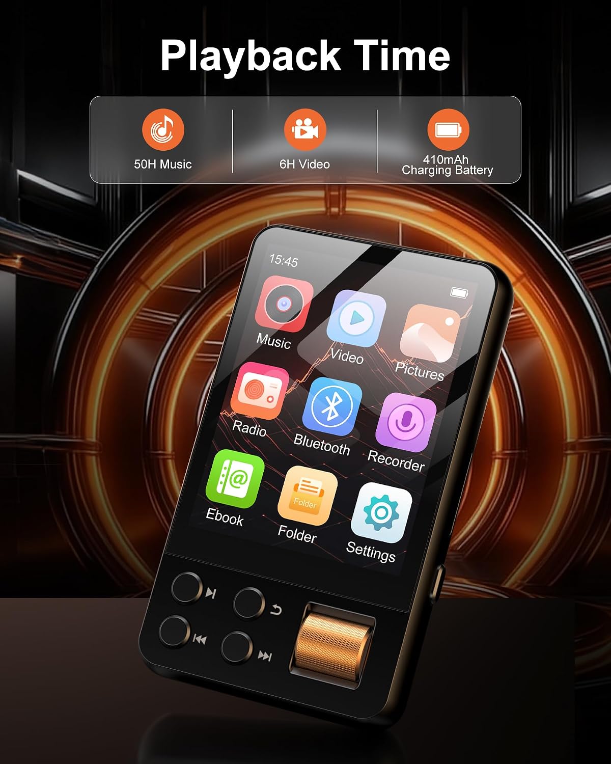Thumbnail 6 de AGXOV Lecteur MP3 Bluetooth 5.4 avec écran tactile 2,4" et carte TF 128 Go — multiformat et hors ligne