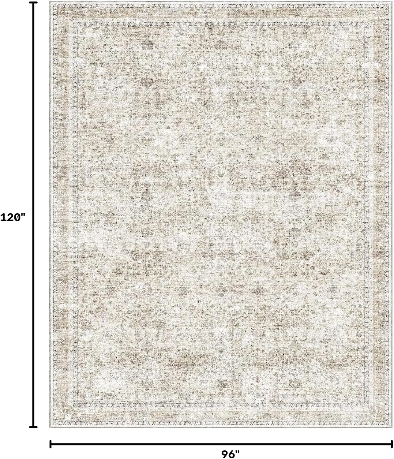 Thumbnail 1 de Sasttie 8' x 10' Beige Washable Area Rug with Low-Pile Faux Wool