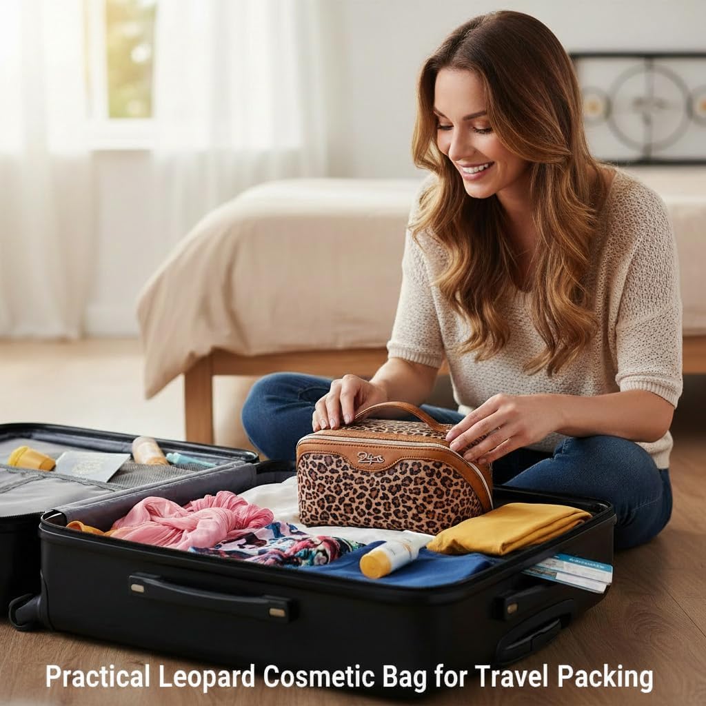 Detalle de BOYATU Travel Makeup Bags Organizer for Women: 3 Pcs Leopard Set