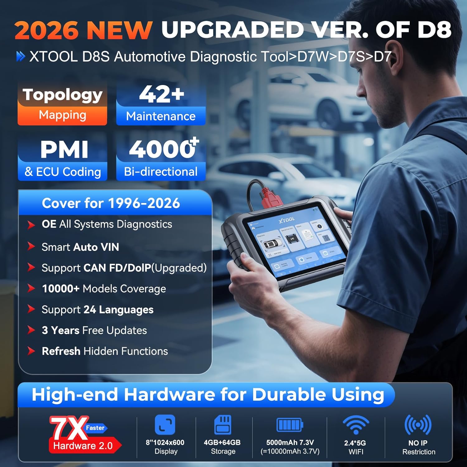 Thumbnail 1 de XTOOL D8S AI-Assisted Bidirectional OBD2 Scanner with Topology Mapping (2026 Upgrade)