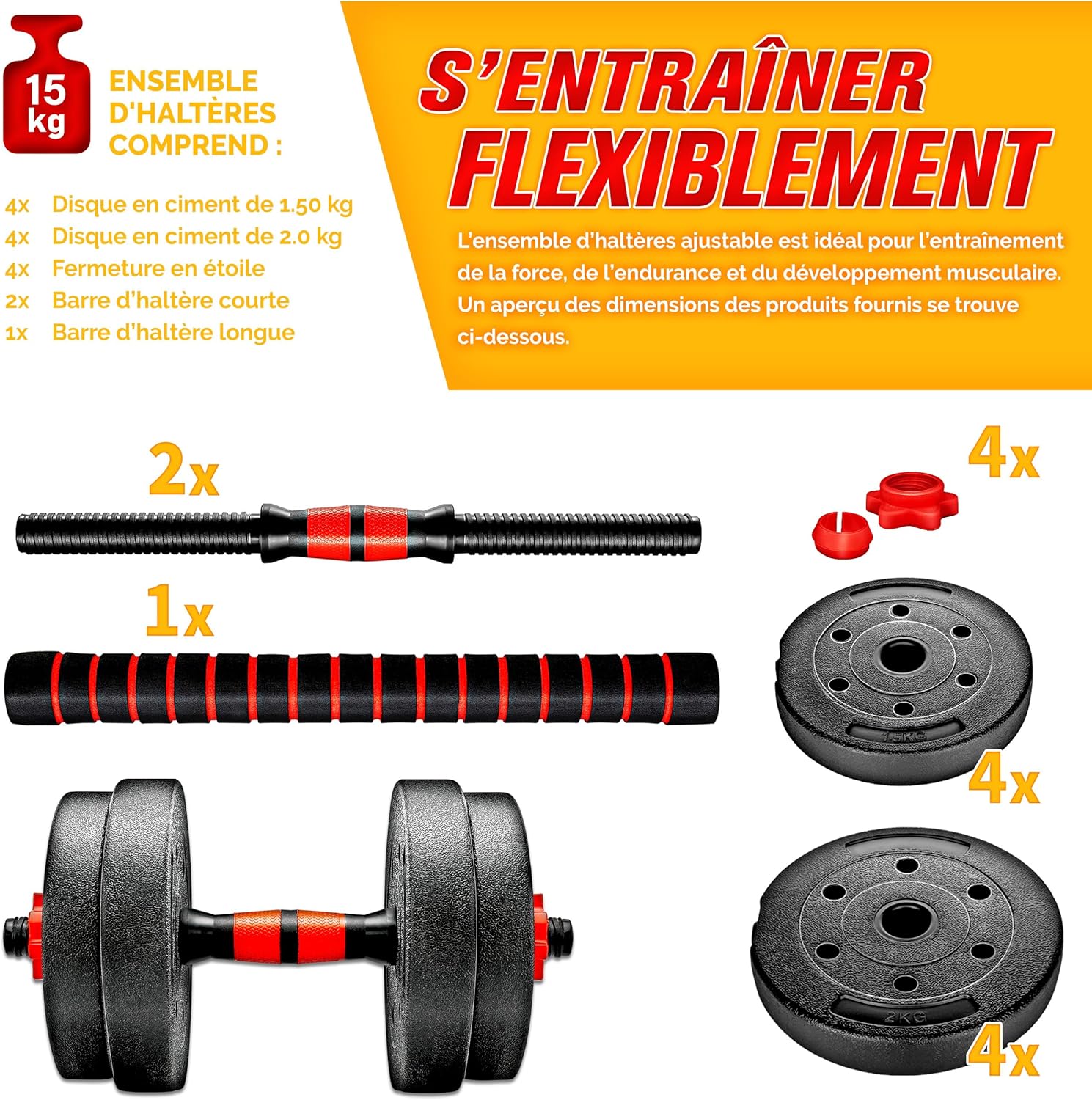 Thumbnail 4 de RE:SPORT Ensemble d’haltères 2 en 1 15-40 kg — haltères courts et longs, sécurité et confort