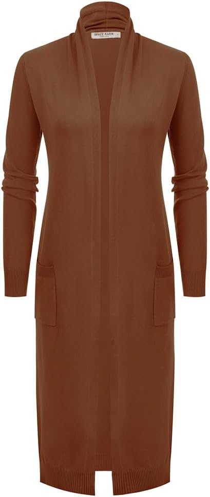 Detalle 2 de GRACE KARIN Essential Solid Maxi Knitted Cardigan for Women, Open Front