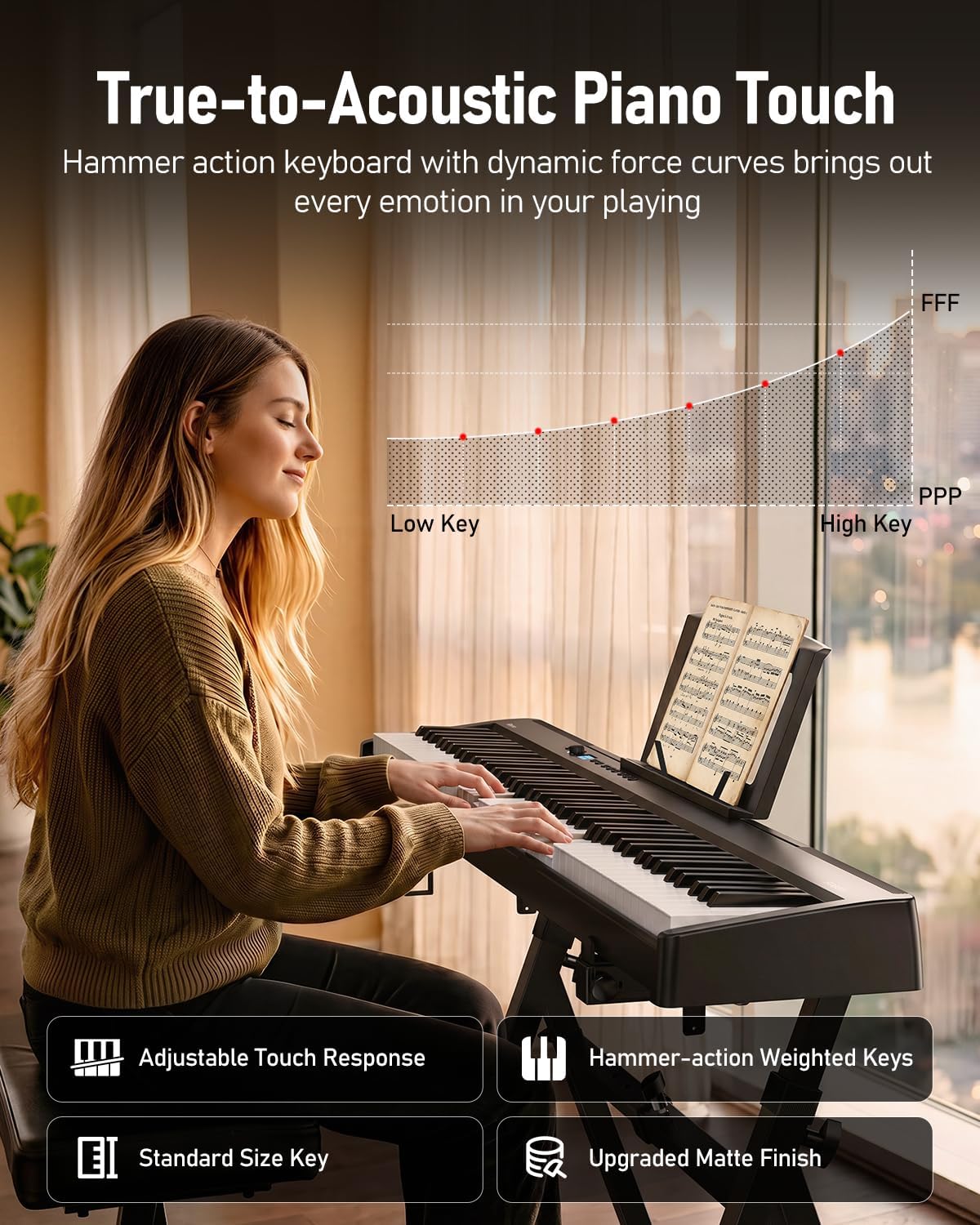 Detalle 2 de Rhymo FP88H Folding Digital Piano, 88-Key Hammer Action with Bluetooth