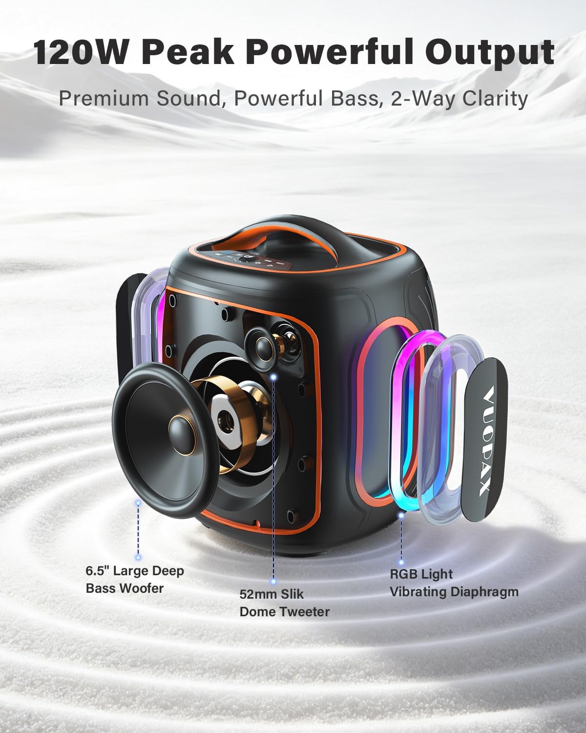 Thumbnail 2 de Bluetooth Lautsprecher Groß 120W – Tragbare Musikbox mit kraftvollem Sound, IP65, 30h Akku