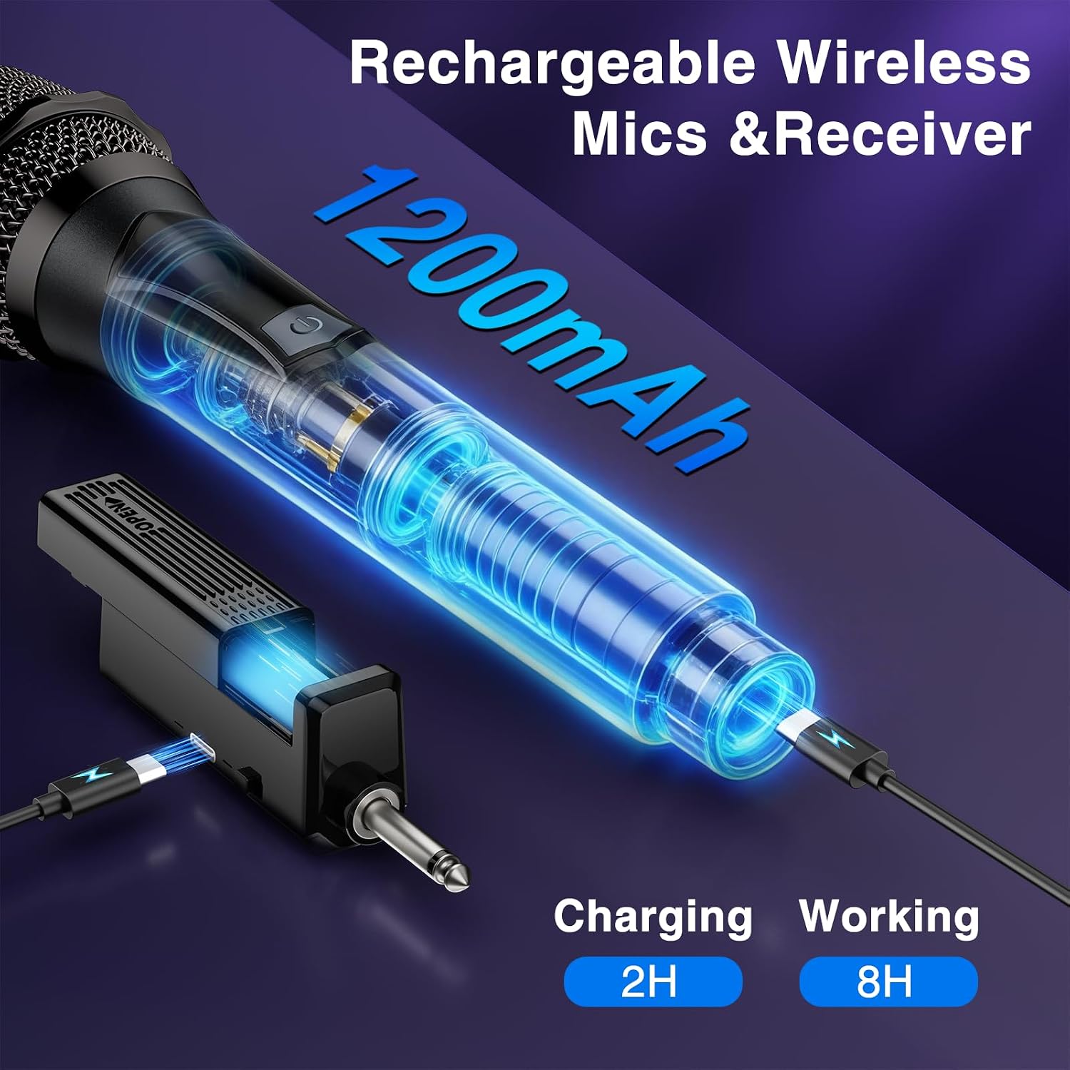 Thumbnail 6 de AURGIC HM5 Dual Wireless Microphone System with Rechargeable Receiver, 2.4 GHz