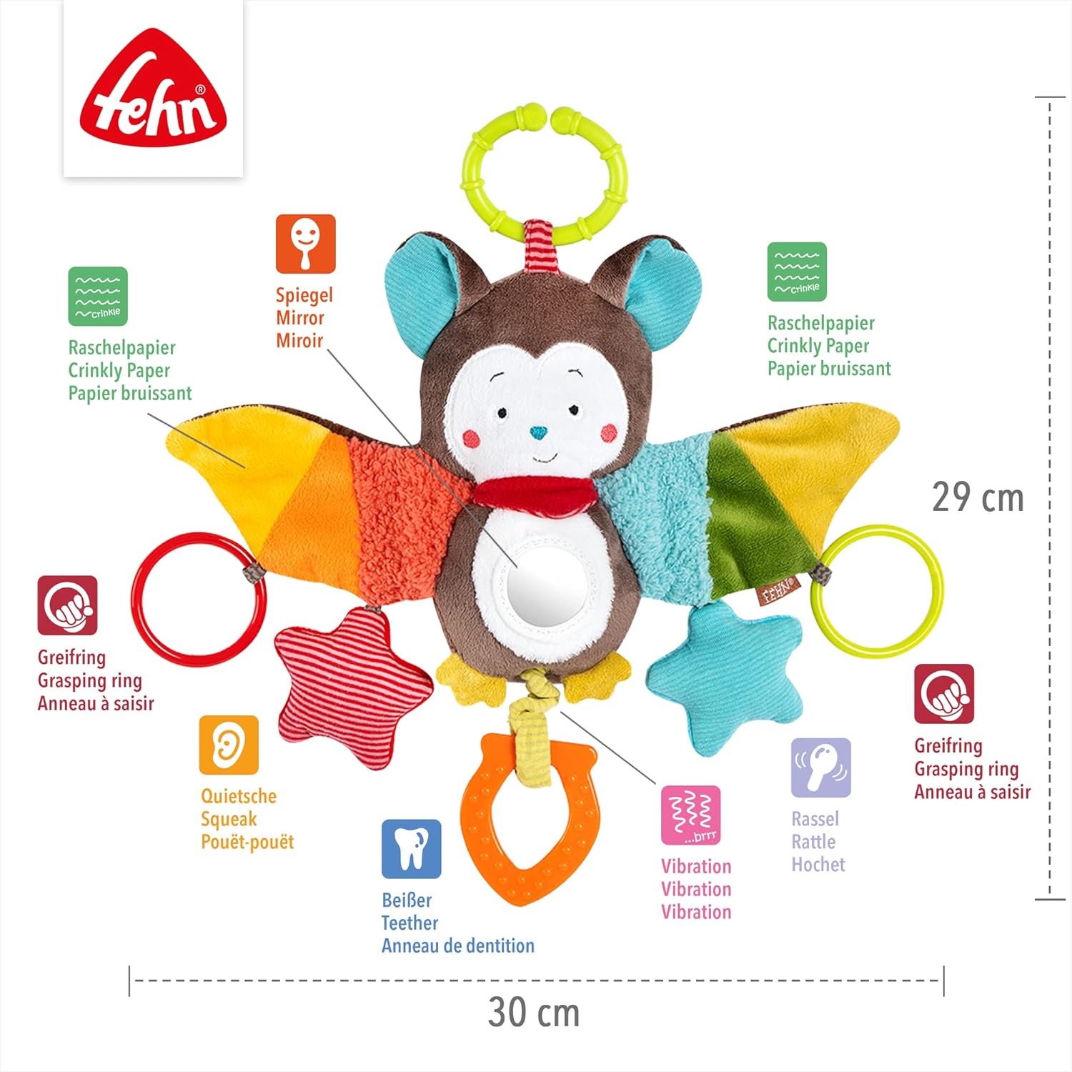 Detalle de Fehn activité chauve-souris — Jouet d'éveil suspendable pour poussette, lit et siège auto