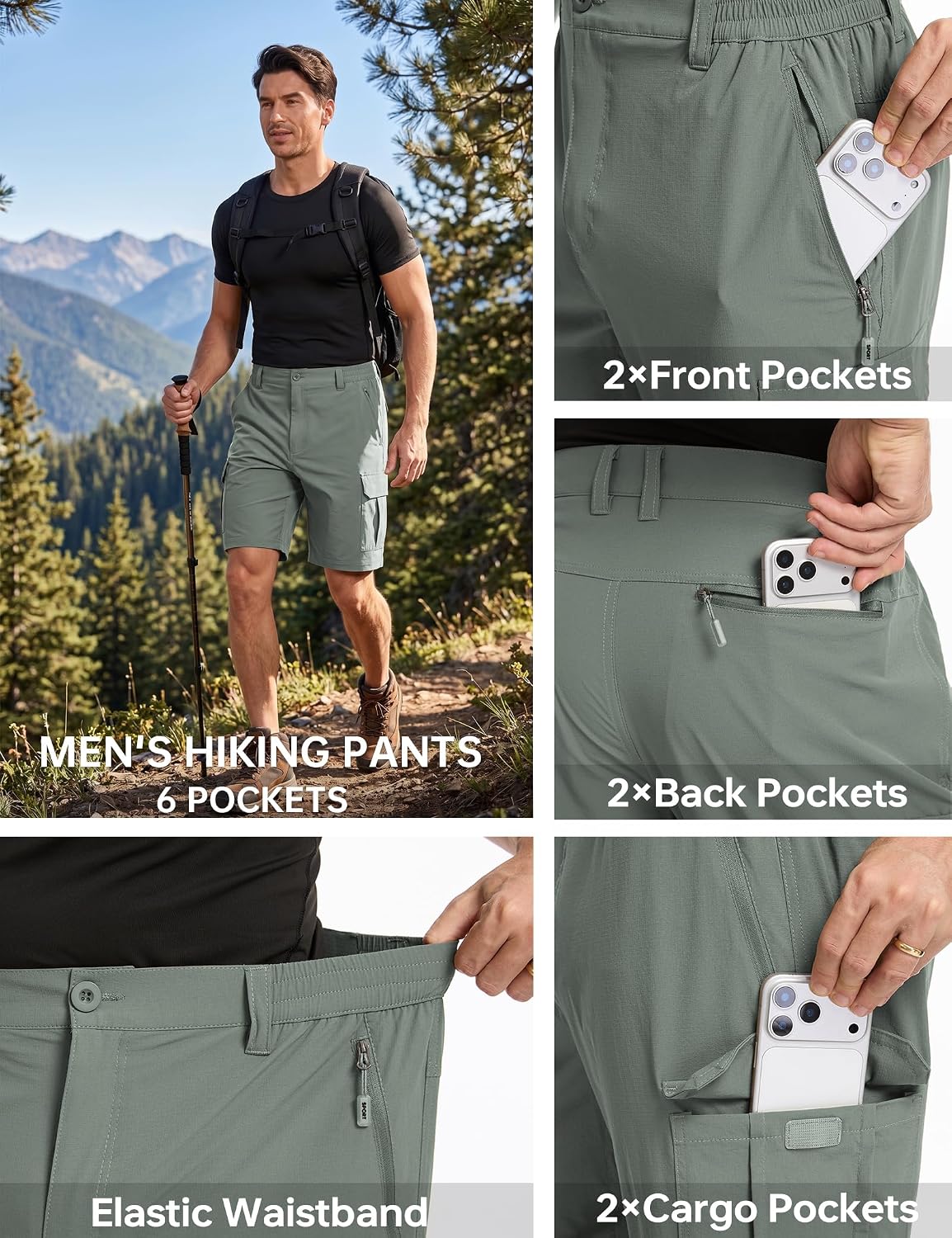 Detalle 1 de NATUVENIX Men's Hiking Pants Nylon-Spandex