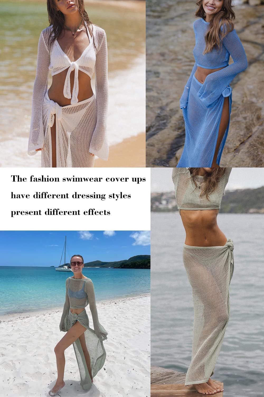 Thumbnail 4 de LANNEW Women's Crochet 2-Piece Swim Cover Ups Set: Hollow Out Mesh and Crochet Beachwear