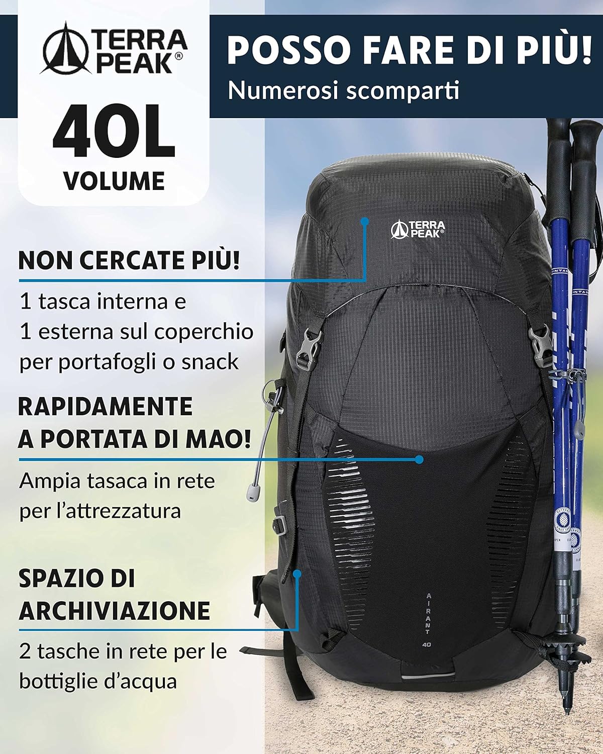 Thumbnail 2 de Terra Peak AIRANT Zaino da trekking impermeabile con ventilazione Dynamic Air Flow (20/30/40 litri)