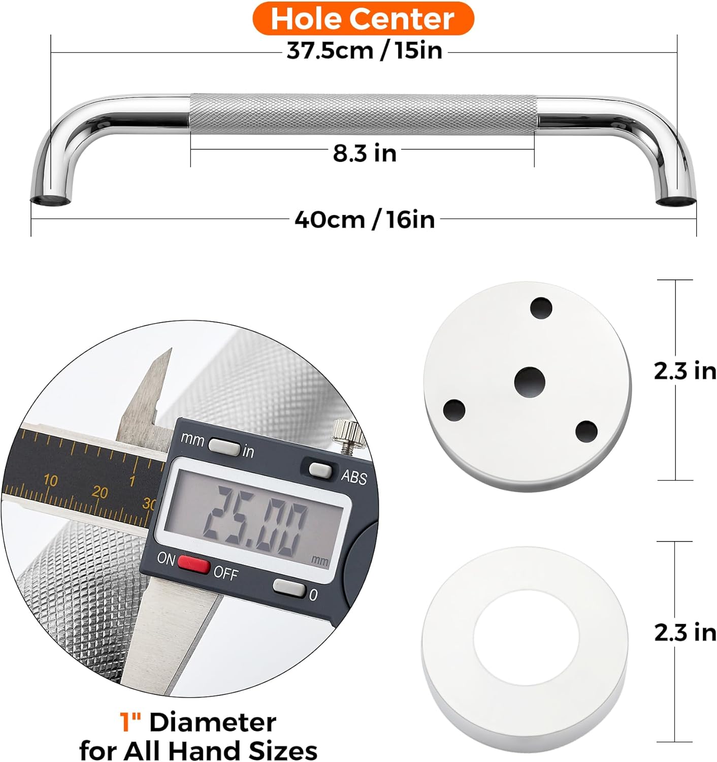 Thumbnail 1 de Grab Bars for Shower, 2 Pack — 16-Inch, Anti-Slip Stainless Steel Safety Grab Bars (Polished Nickel, 1" Diameter)