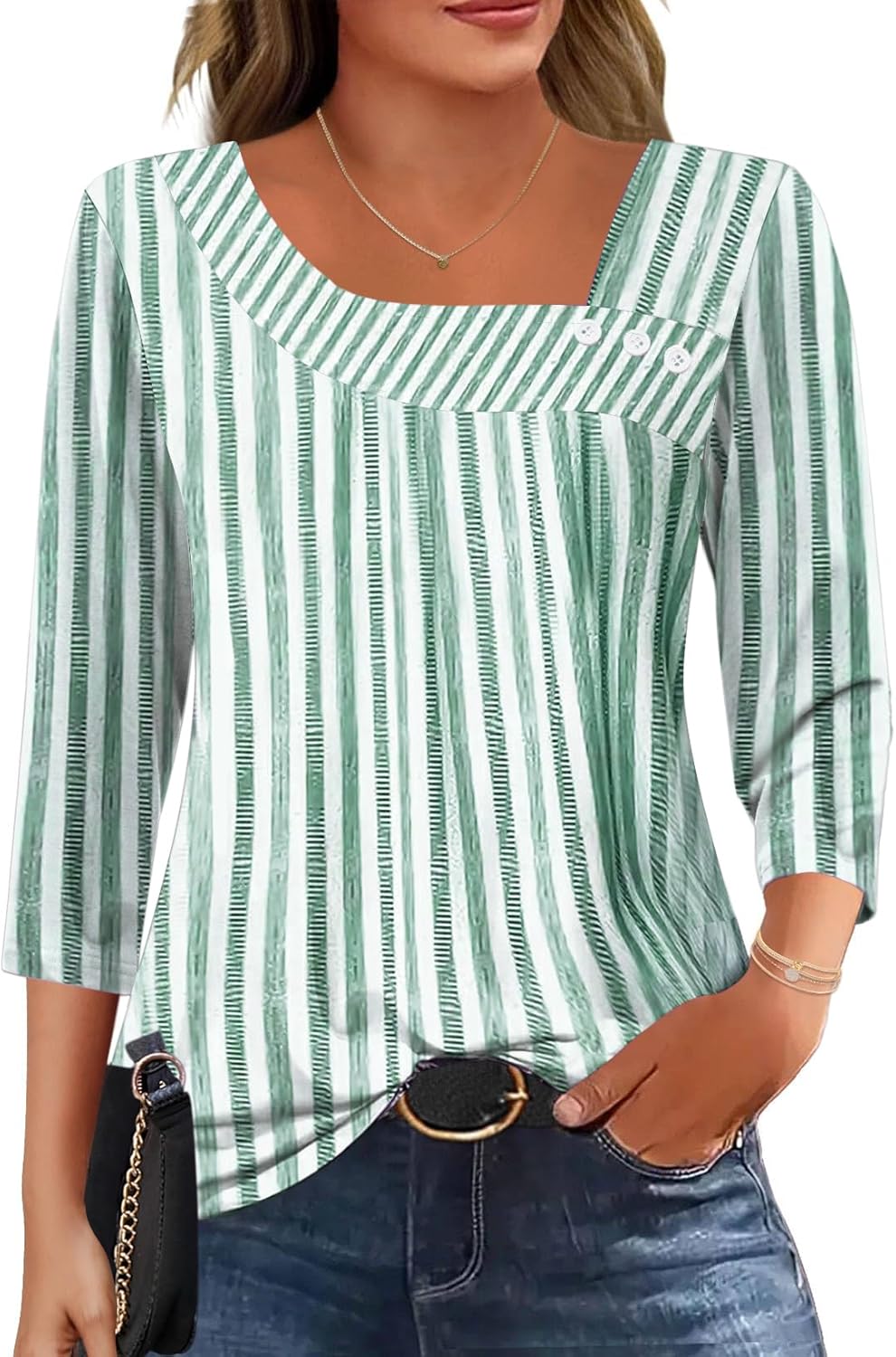 Thumbnail 5 de LOMON Women's 3/4 Length Sleeve Asymmetrical Neck Top