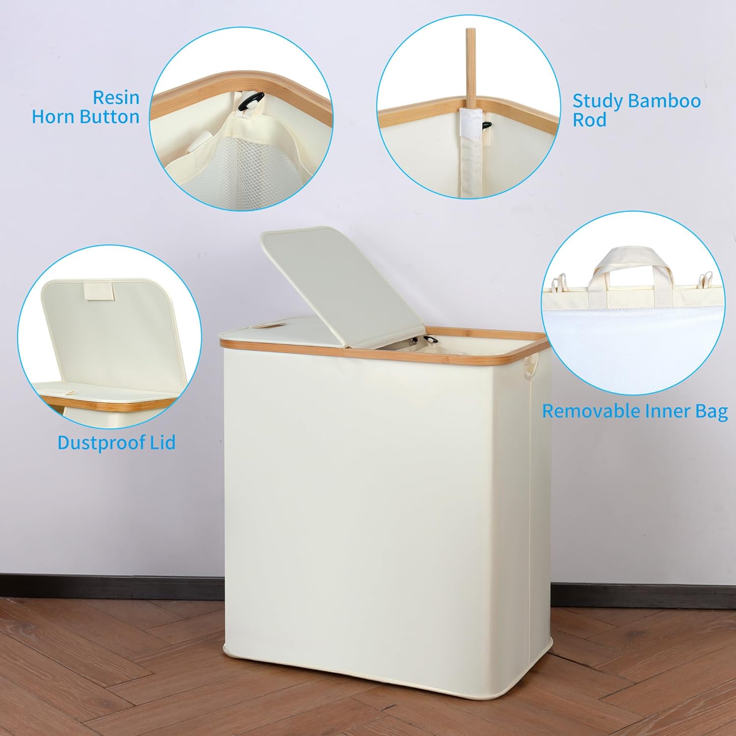 Thumbnail 1 de efluky 140L Laundry Baskets with Lid (2 Compartments) – Large Linen Hamper with Removable Bags