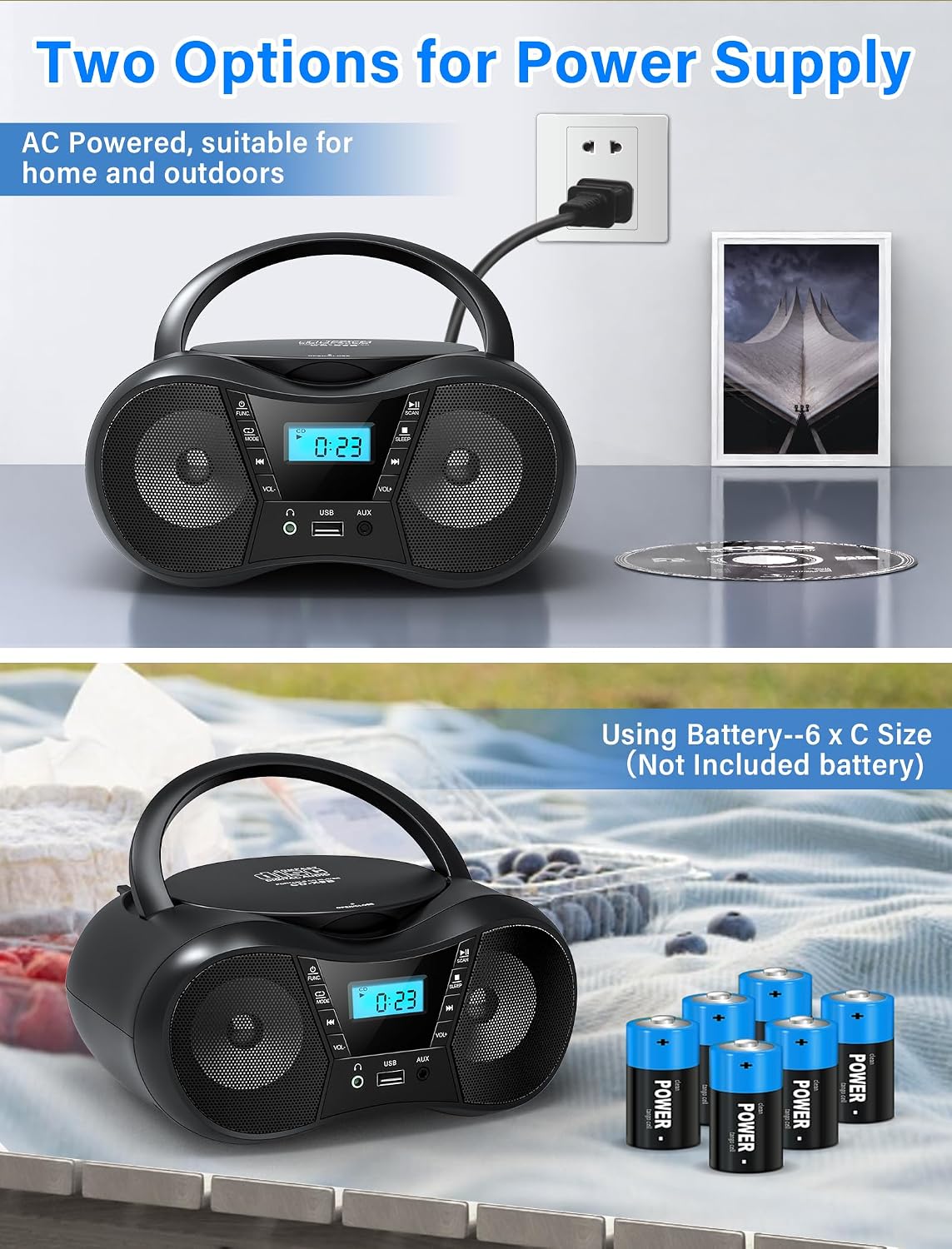 Thumbnail 6 de Greadio CD-X9B Portable Boombox CD Player with Bluetooth, FM Radio, USB and AUX