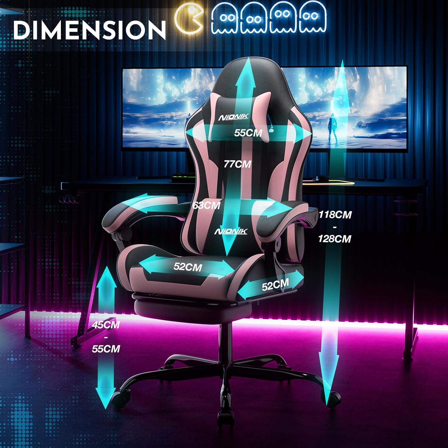 Detalle 2 de NIONIK Gaming Bürostuhl mit Fußstütze 150 kg