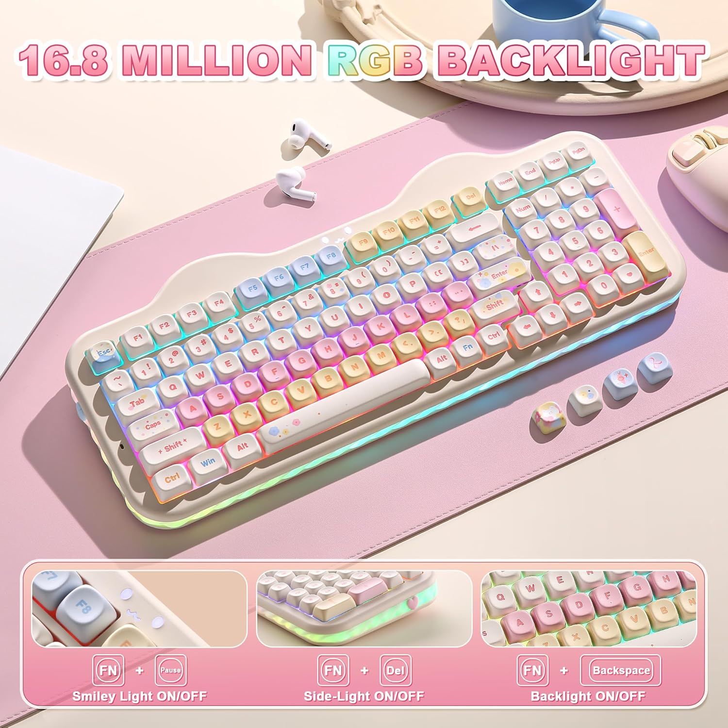 Thumbnail 6 de YUNZII C98 Drahtlose Mechanische Tastatur mit Nummernblock – Beige, Milk V2 Linear Switch