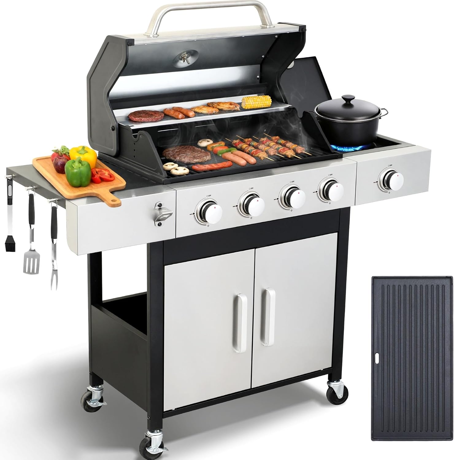 Detalle de LMNOCHM Propane Grill and Griddle Combo, 4-Burner