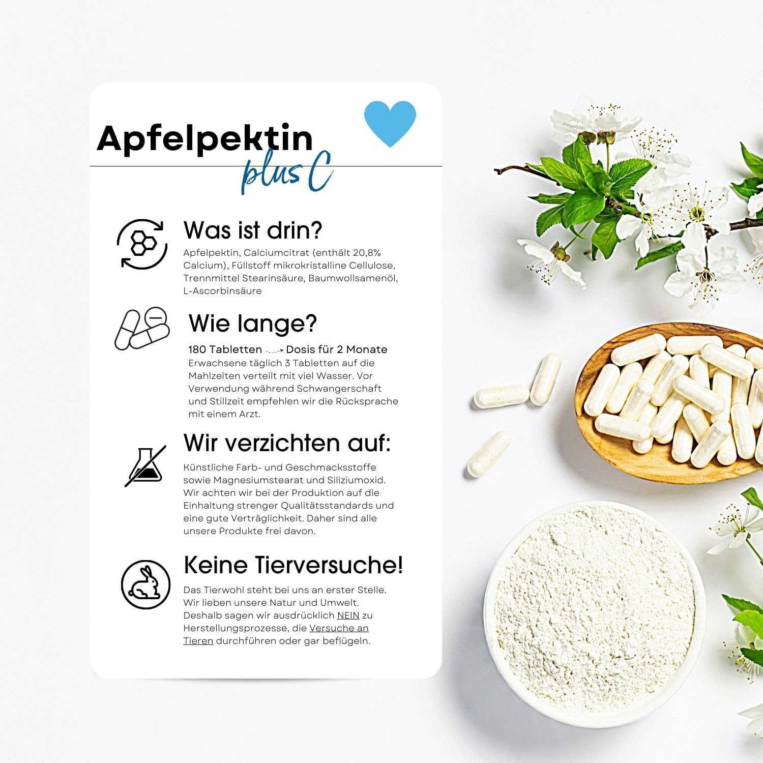 Detalle de Fair & Pure Apfelpektin Plus C mit Vitamin C und Calcium – 180 Tabletten, vegan, in Deutschland hergestellt