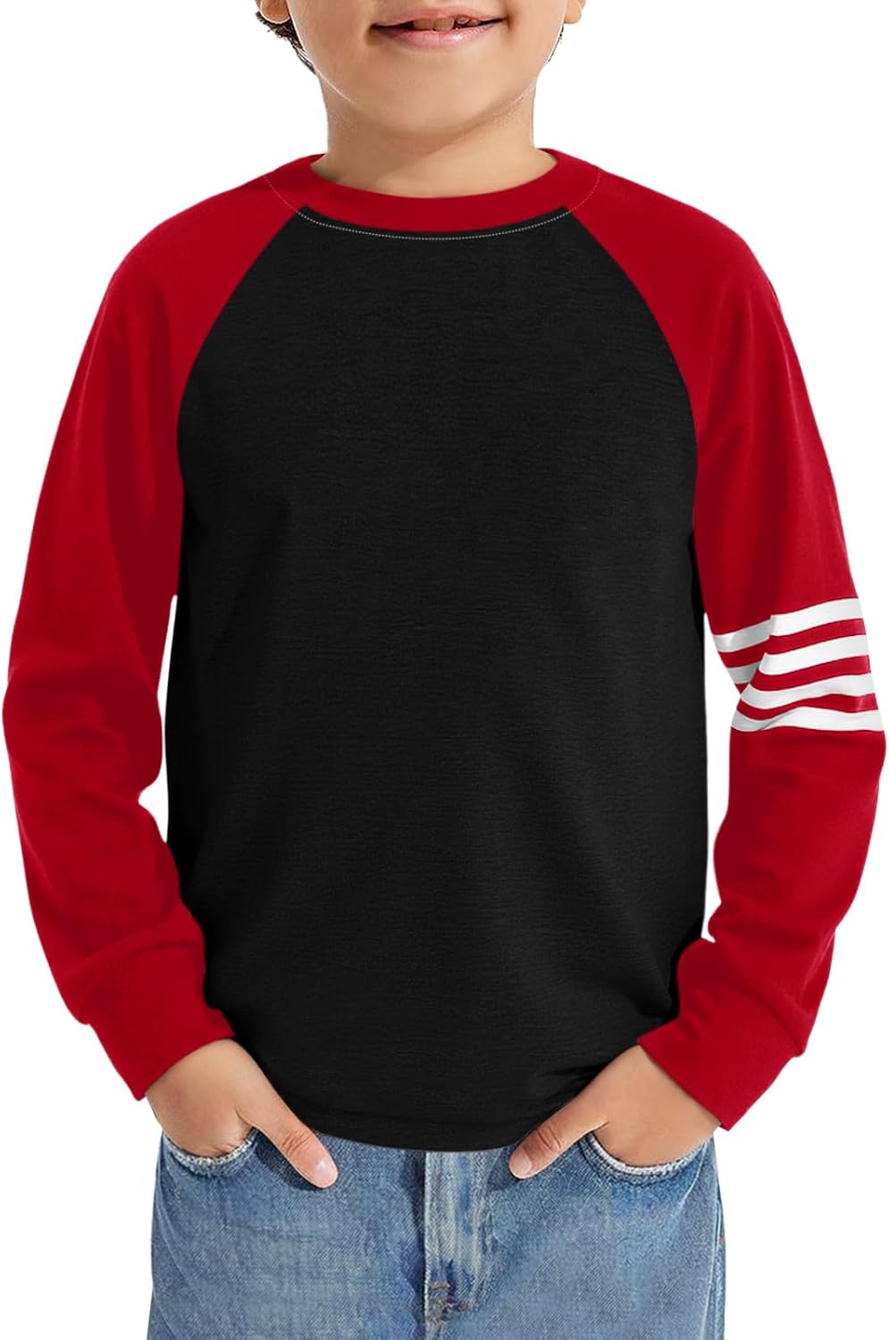 Detalle de Haloumoning T-shirt voor jongens met lange mouwen, colorblock en ronde hals