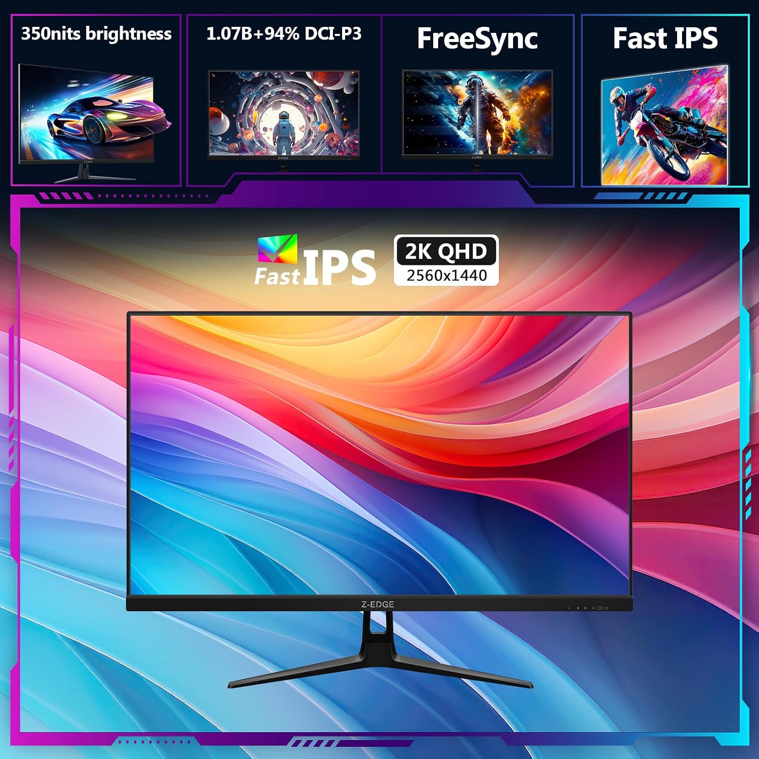 Thumbnail 1 de Z Z-Edge 27 Zoll QHD Gaming-Monitor (180 Hz, Fast IPS, 1 ms) – 2560×1440, HDR10, FreeSync