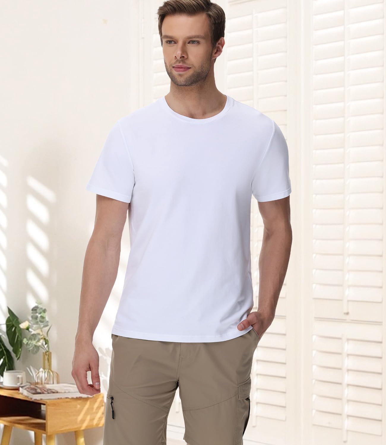 Detalle de wirarpa Herren T-Shirt Tops Rundhals – 4-Wege Stretch, keine Etiketten, Basic Oberteile