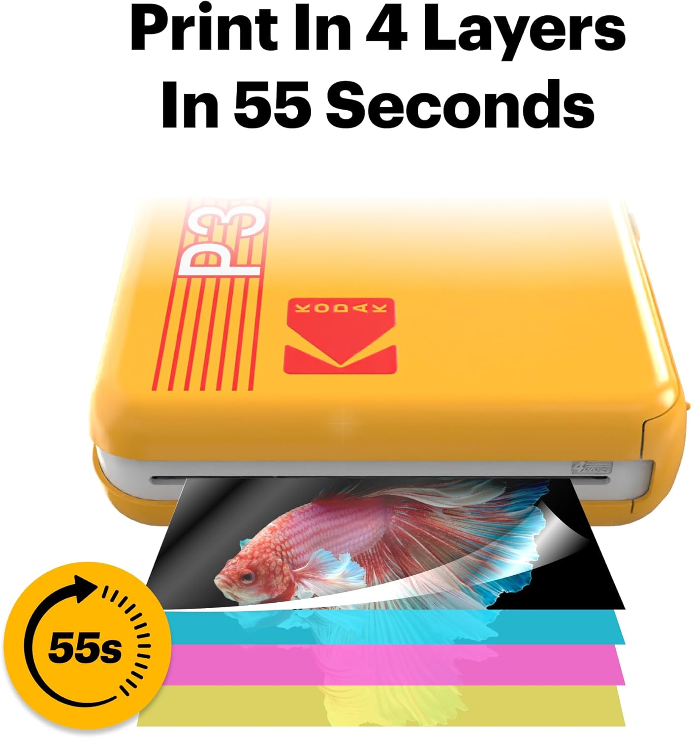 Detalle de KODAK Mini 3 Retro 3x3'' Portable Photo Printer – 4PASS Dye Sublimation, Bluetooth, Instant Colour Prints (Yellow, 38 Sheets)