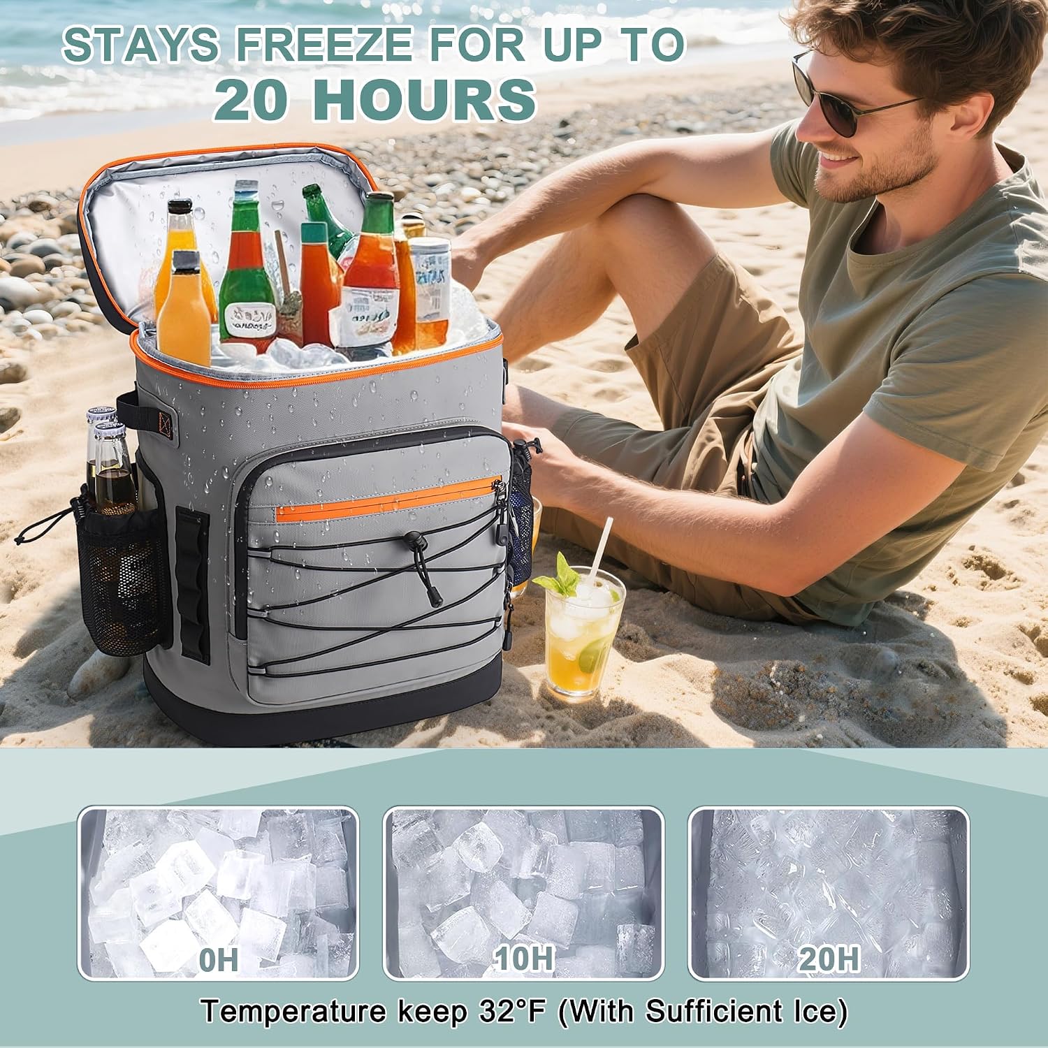 Detalle de YOUNGOA 30L Cooler Backpack: Large Insulated Leakproof Rucksack for Outdoors