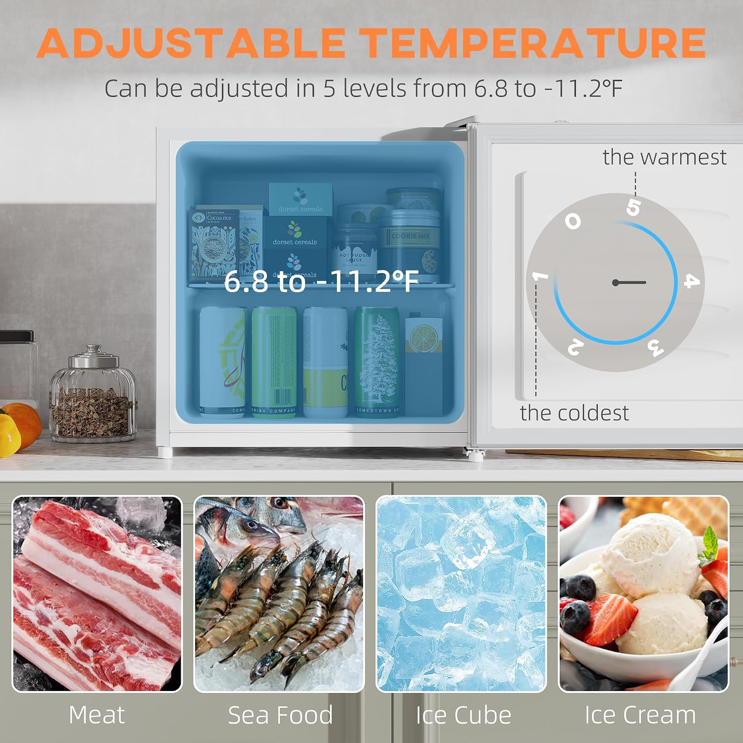 Detalle de HOMCOM 800-127V80WT Mini Freezer, 1.1 Cu. Ft., Reversible Door
