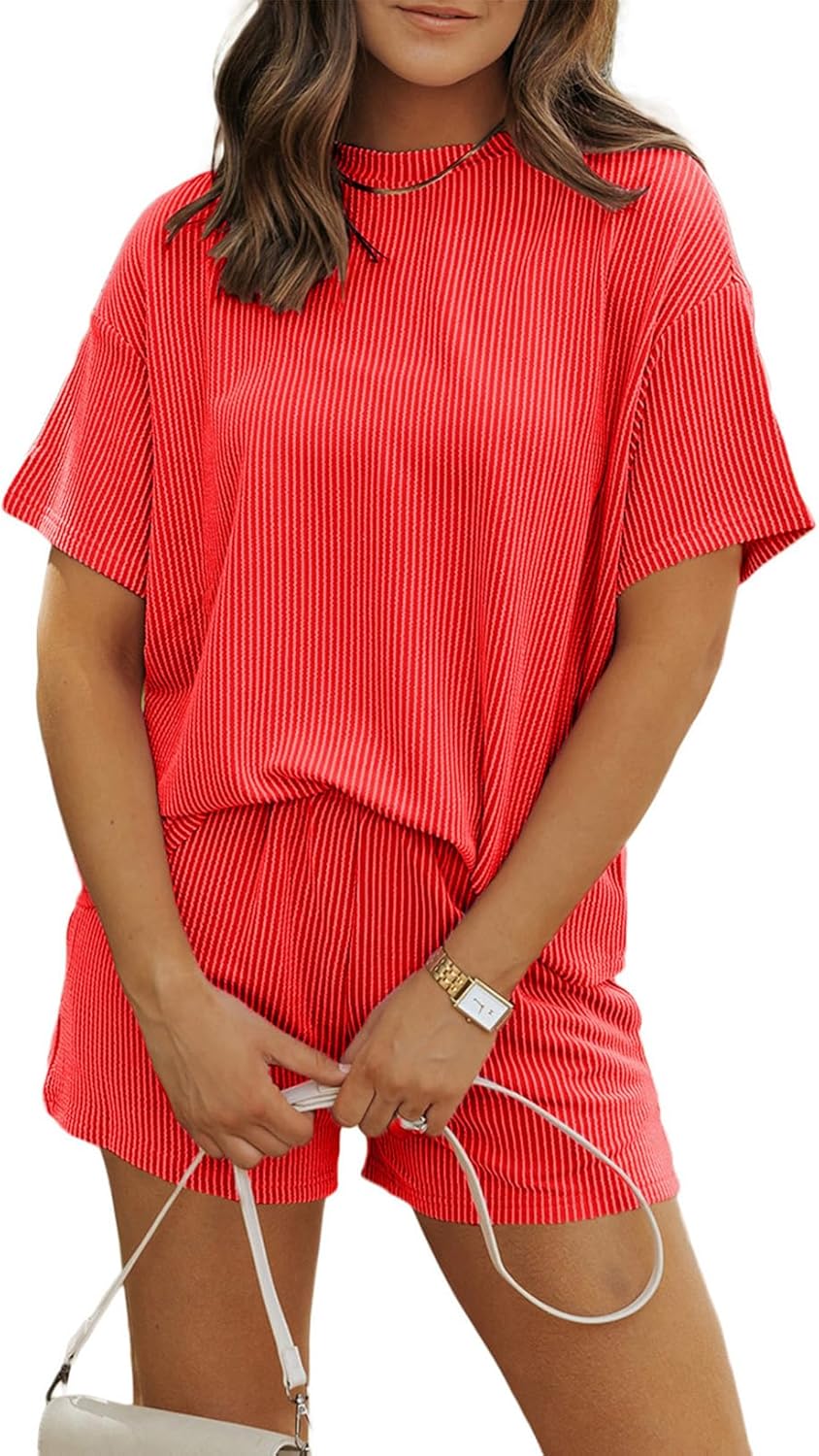 Detalle de MARZXIN Women’s 2-Piece Shorts Set (2026) — Ribbed Knit Casual Summer Lounge & Travel Outfit