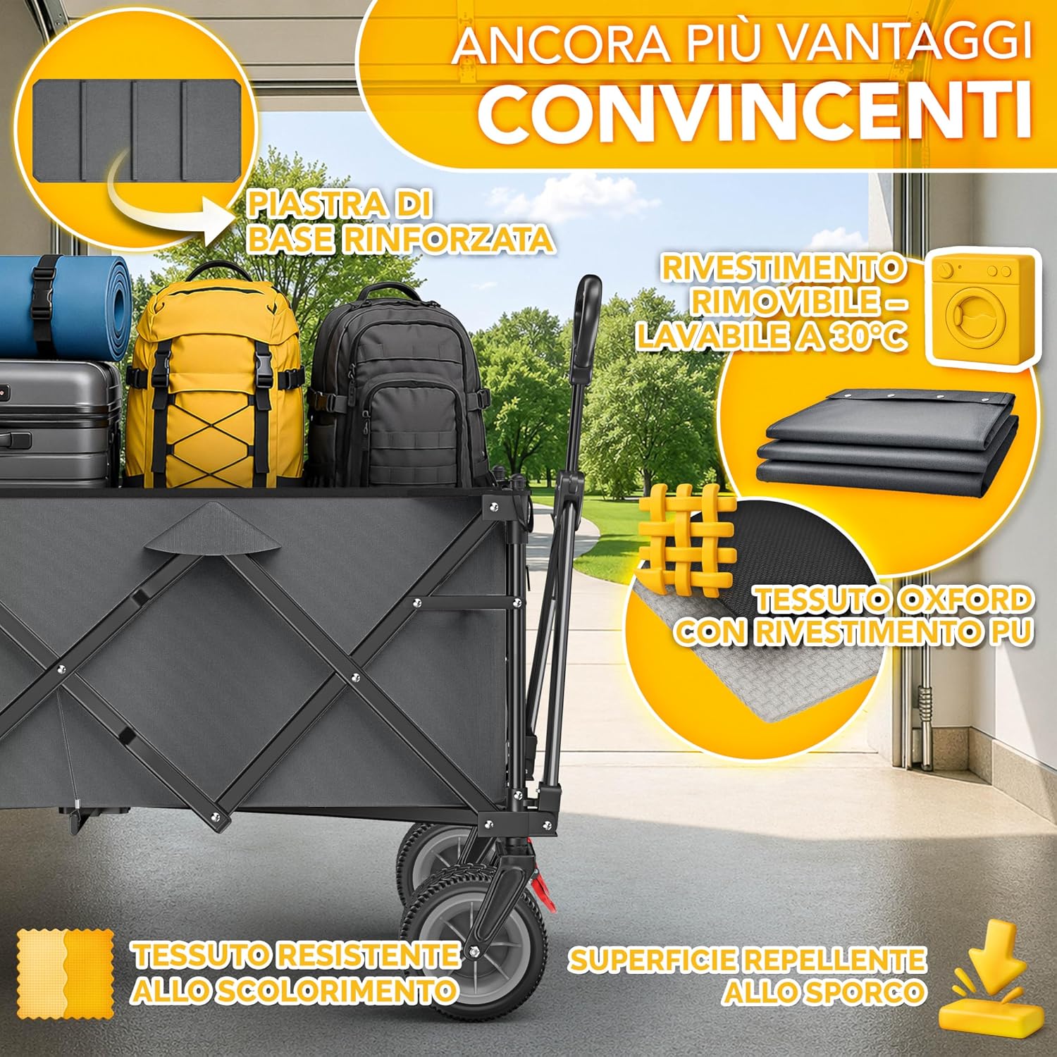 Detalle 2 de TRESKO Carrello pieghevole XXL 215 L con freno e pneumatici pieni – versatilità per spiaggia, campeggio e giardino