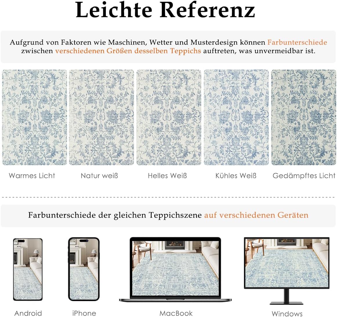 Thumbnail 1 de HUGEAR Vintage Blue Low Pile Area Rug (240x300cm) – washable non-slip living room carpet