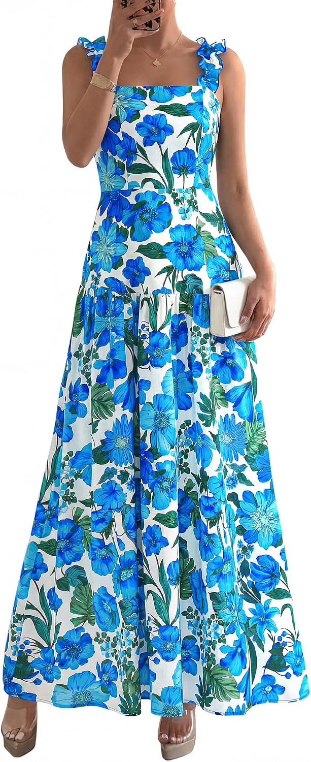 Thumbnail 5 de BTFBM Floral Maxi Dress for Women — Summer 2026 Sleeveless Smocked Long Wedding Guest Dress