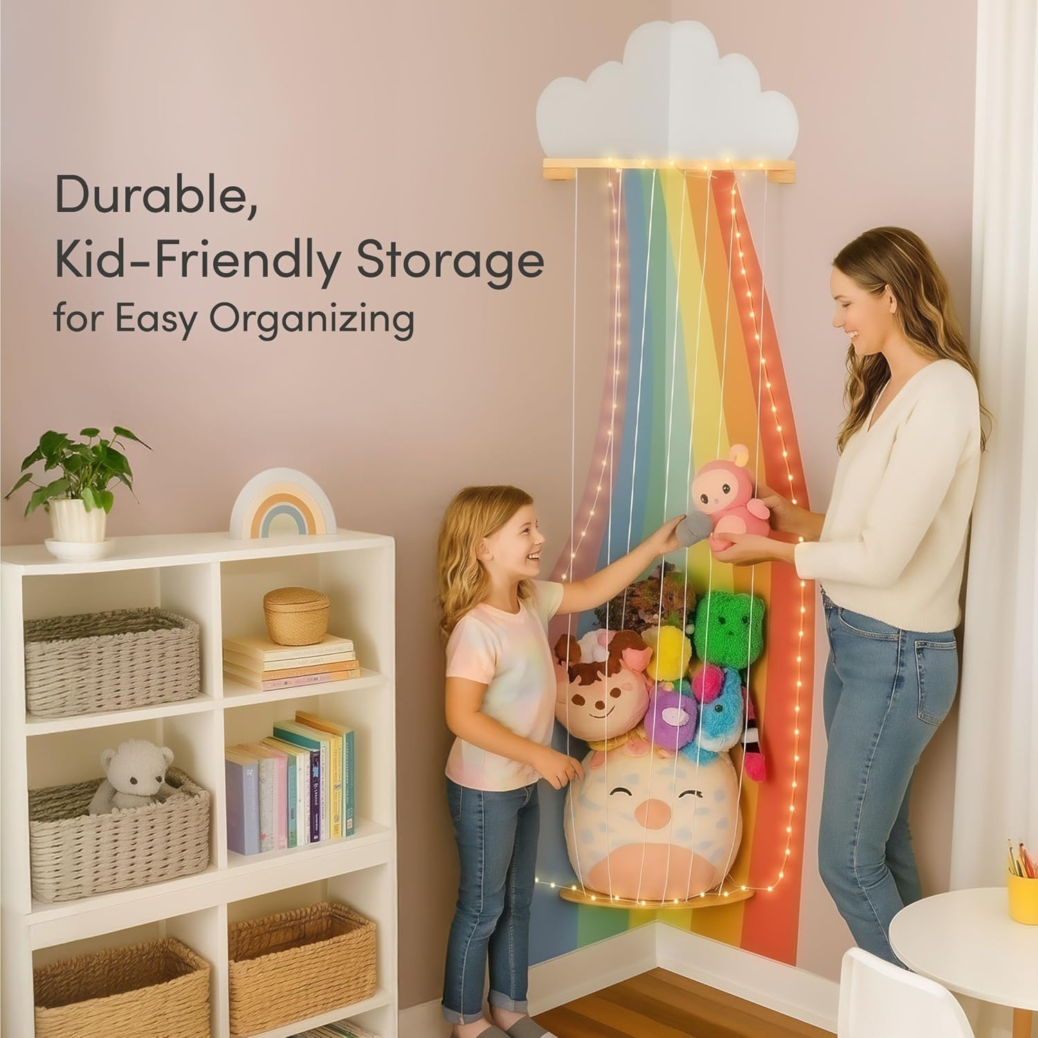 Thumbnail 3 de PUTSKA Corner Nursery Storage Shelf – Space-Saving Wooden Organizer for Plush Toys, Baby Essentials & Nursery Décor