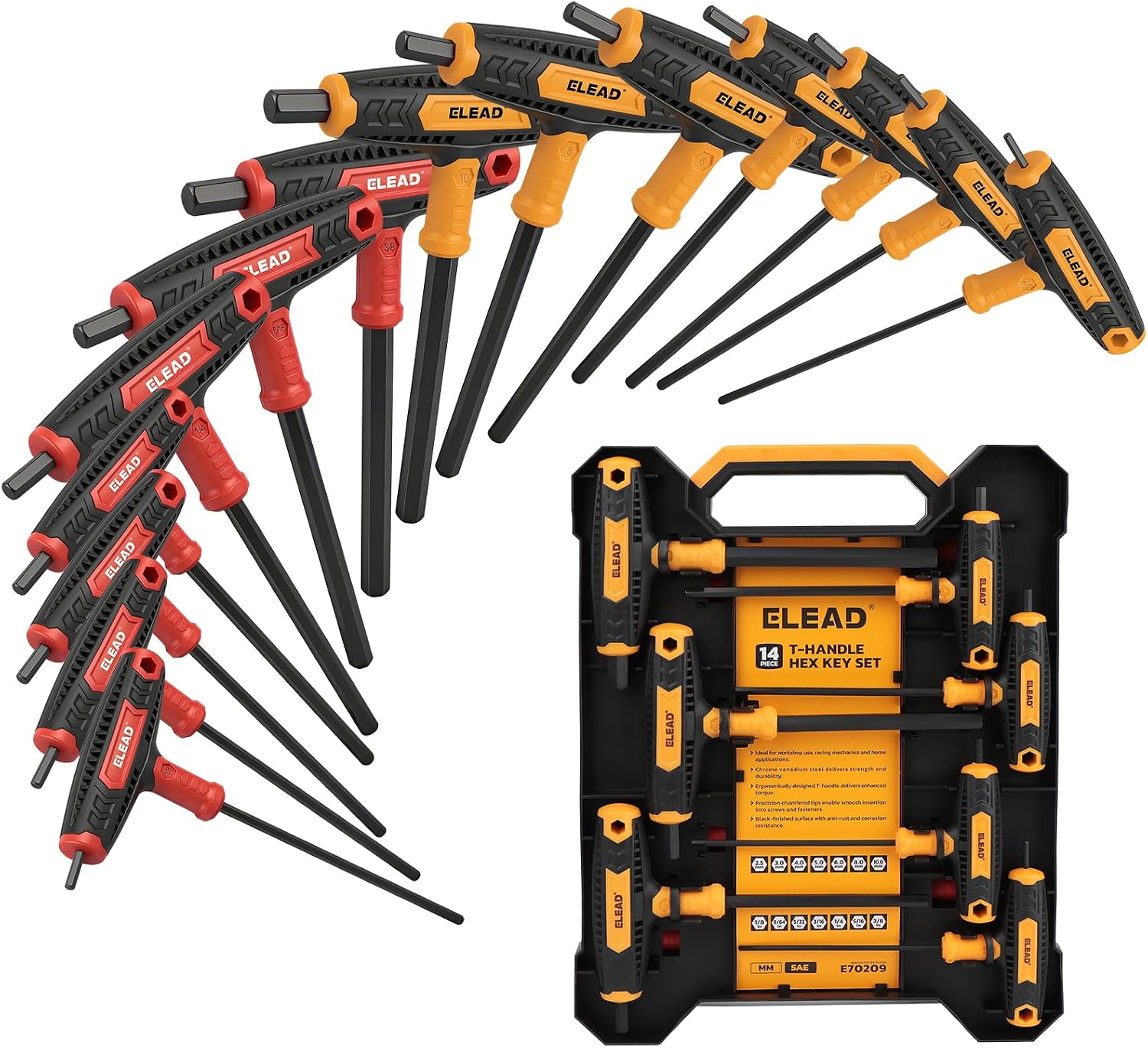 Detalle de ELEAD E70209 14-Piece T-Handle Allen Wrench Set, Metric and SAE