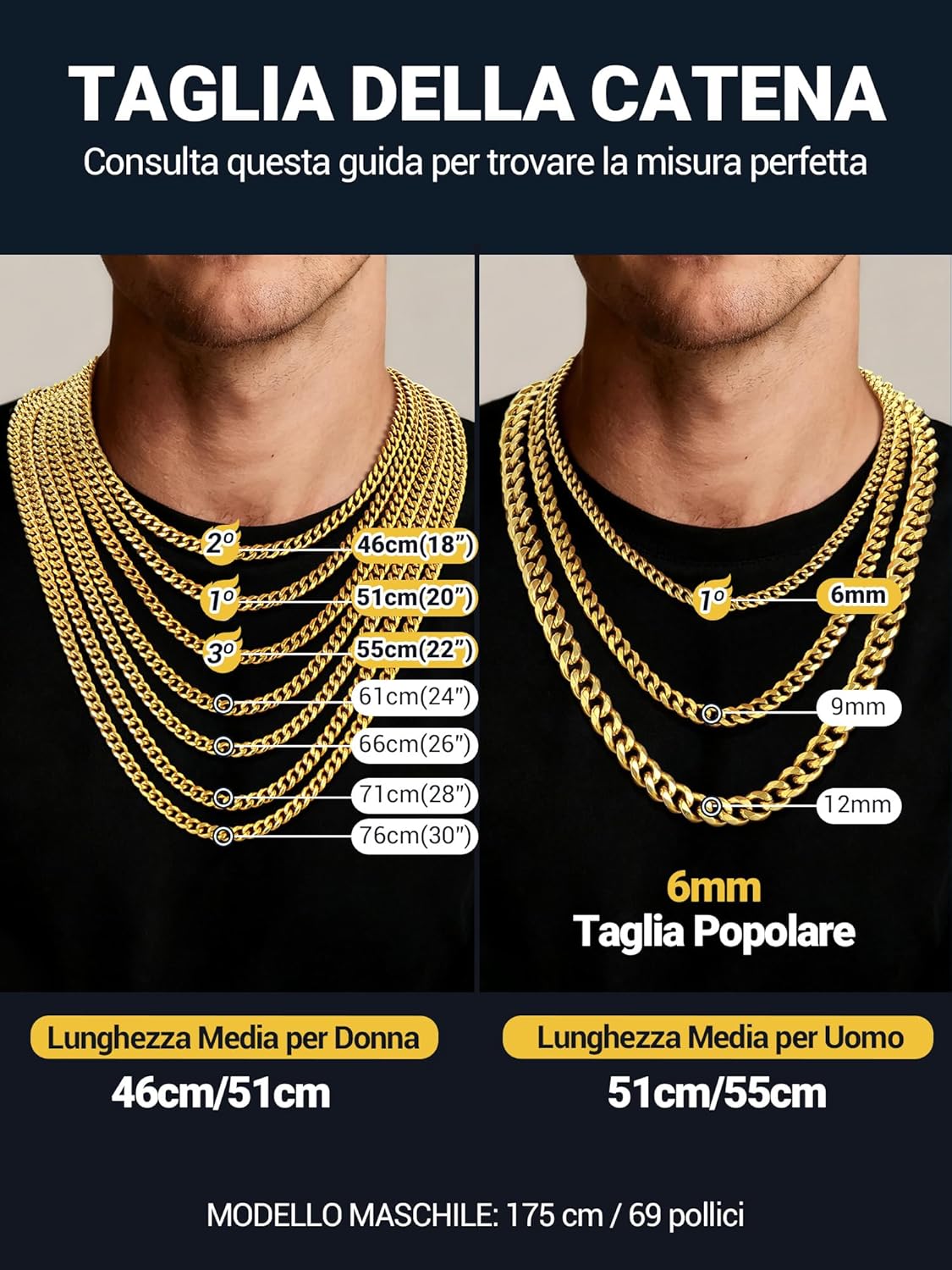 Thumbnail 2 de PROSTEEL Collana da uomo in acciaio inox 316L stile cubano Miami (6/9/12 mm, 45-75 cm) impermeabile