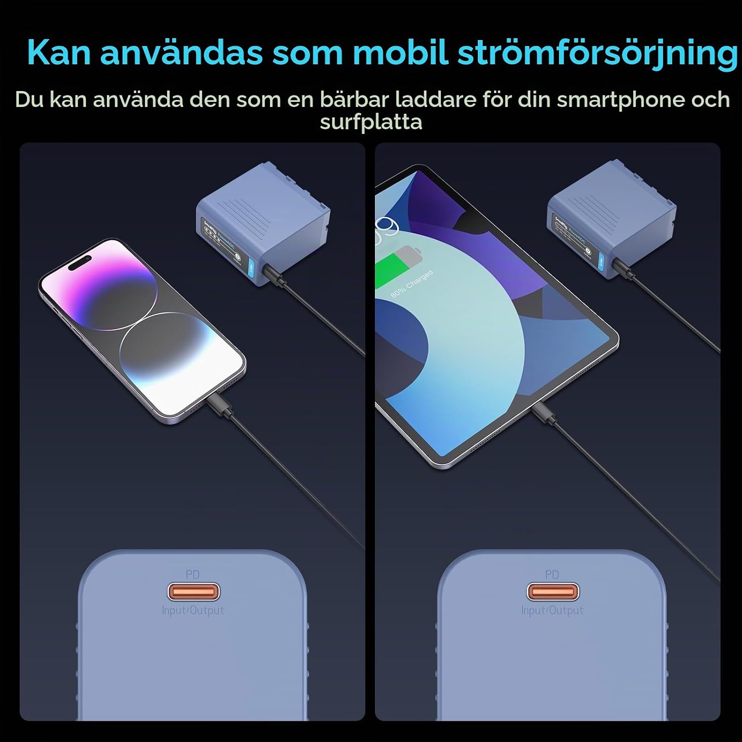 Thumbnail 6 de SMALLRIG 4267 NP-F-batteri, 10 500 mAh med USB-C och USB-A