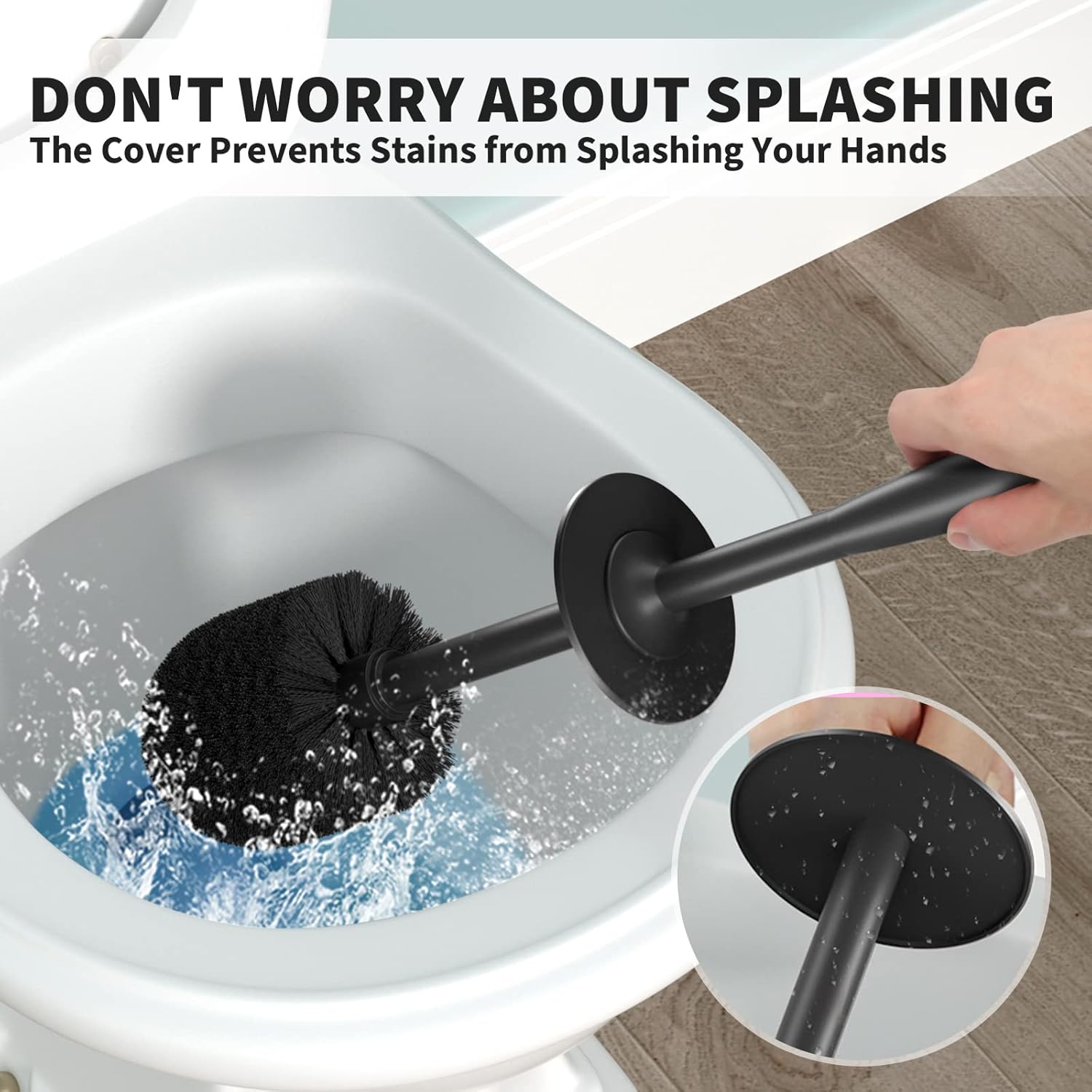 Thumbnail 2 de Toilet Brush and Holder 2 Pack (Black) with Extra Long 16" Handle and Covered Holder