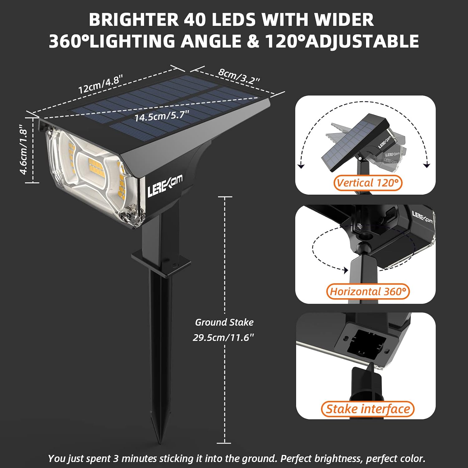 Detalle de LEREKAM Solar Outdoor Spotlights with 40 LEDs