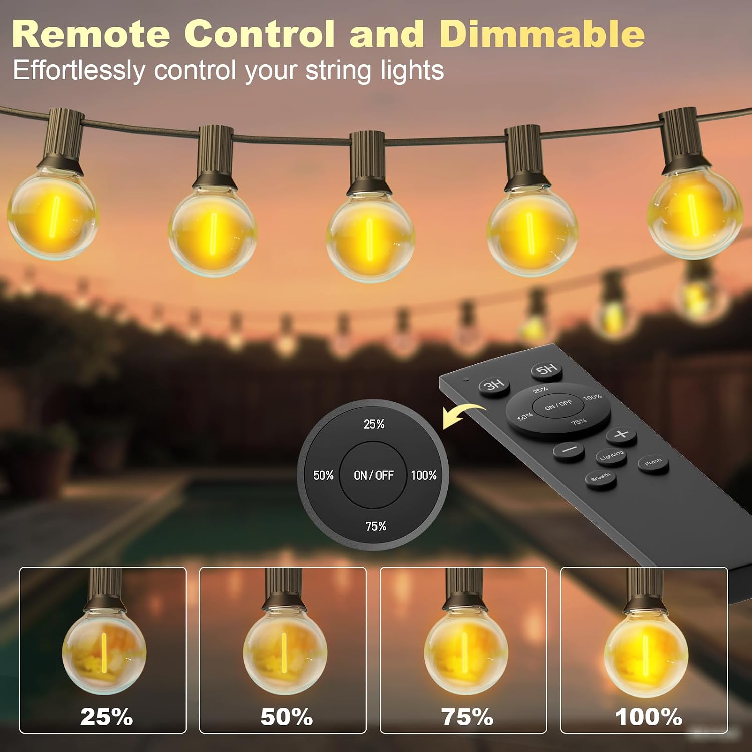 Thumbnail 2 de Catena Luminosa Esterno 30 Metri BokiHuk — con telecomando dimmerabile e 50+2 lampadine G40 LED per giardino e patio