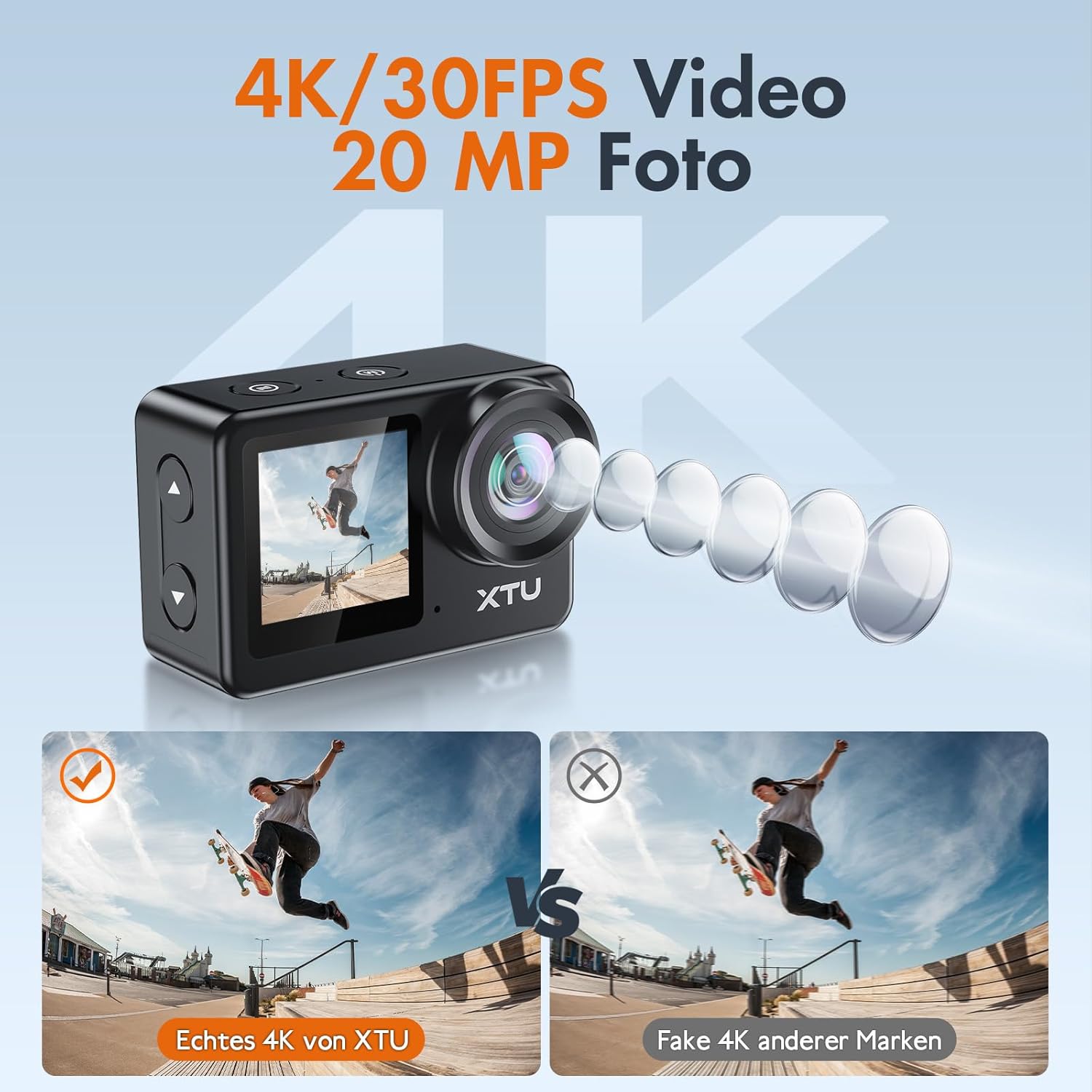 Thumbnail 3 de XTU S6 Action Cam 4K – 170° Weitwinkel, 40 m Unterwasser