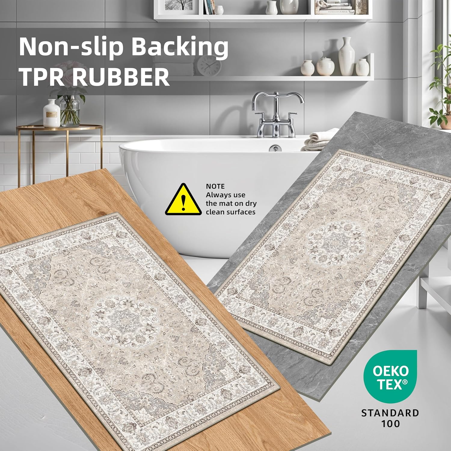 Thumbnail 4 de 3-piece washable kitchen rug set Beige 🏡