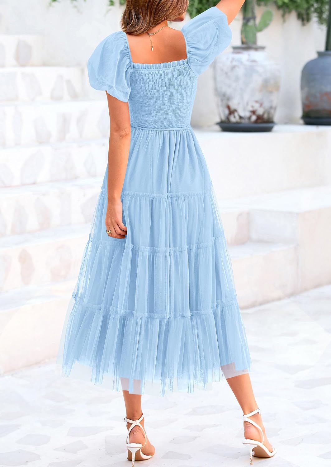 Detalle 2 de PRETTYGARDEN Smocked Midi Tulle Dress