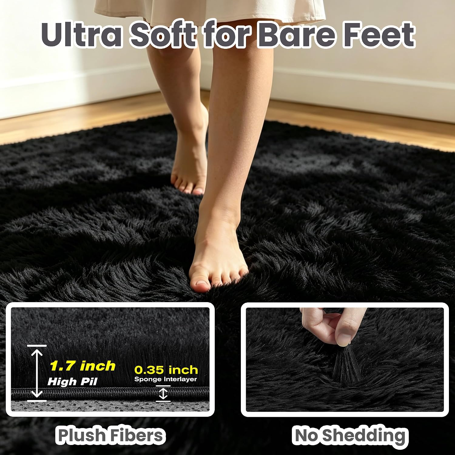 Detalle 2 de 8x10 Ultra-Soft Black Fluffy Area Rug for Living Room