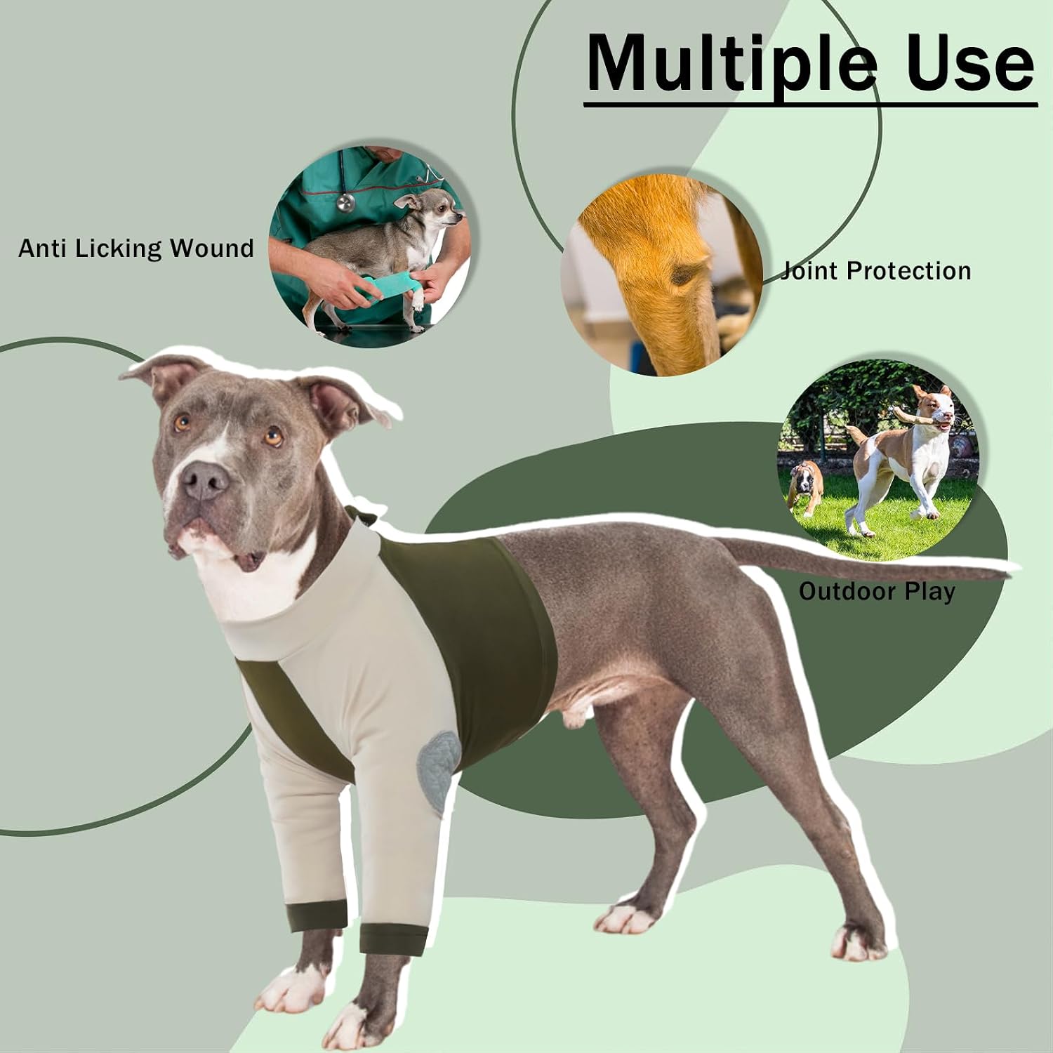 Thumbnail 3 de LeLePet Dog Recovery Suit for Large Dogs (3XL) – Anti-Lick Post-Surgery Wear in Army Green