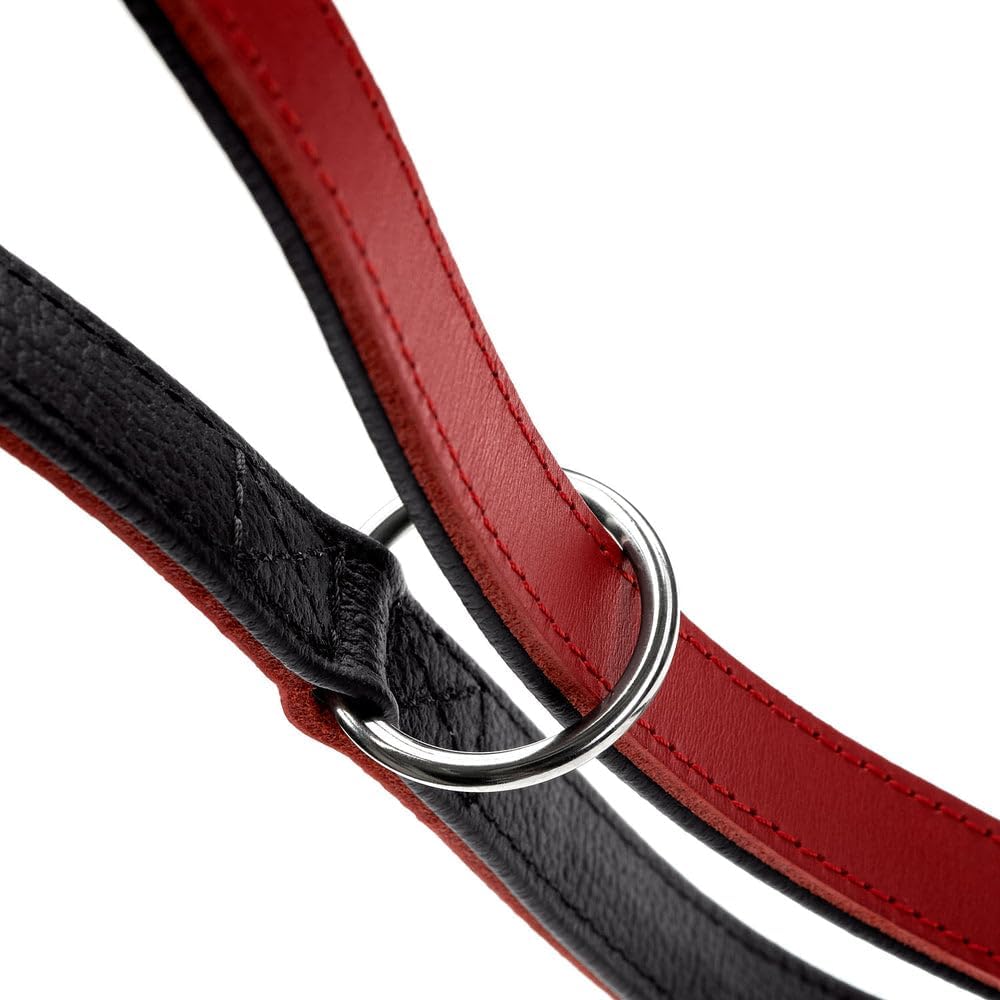 Detalle 2 de Hunter Verstellbare Hundeführleine Love – Dreifach verstellbar, rotes/schwarzes Rindnappaleder, Made in Germany