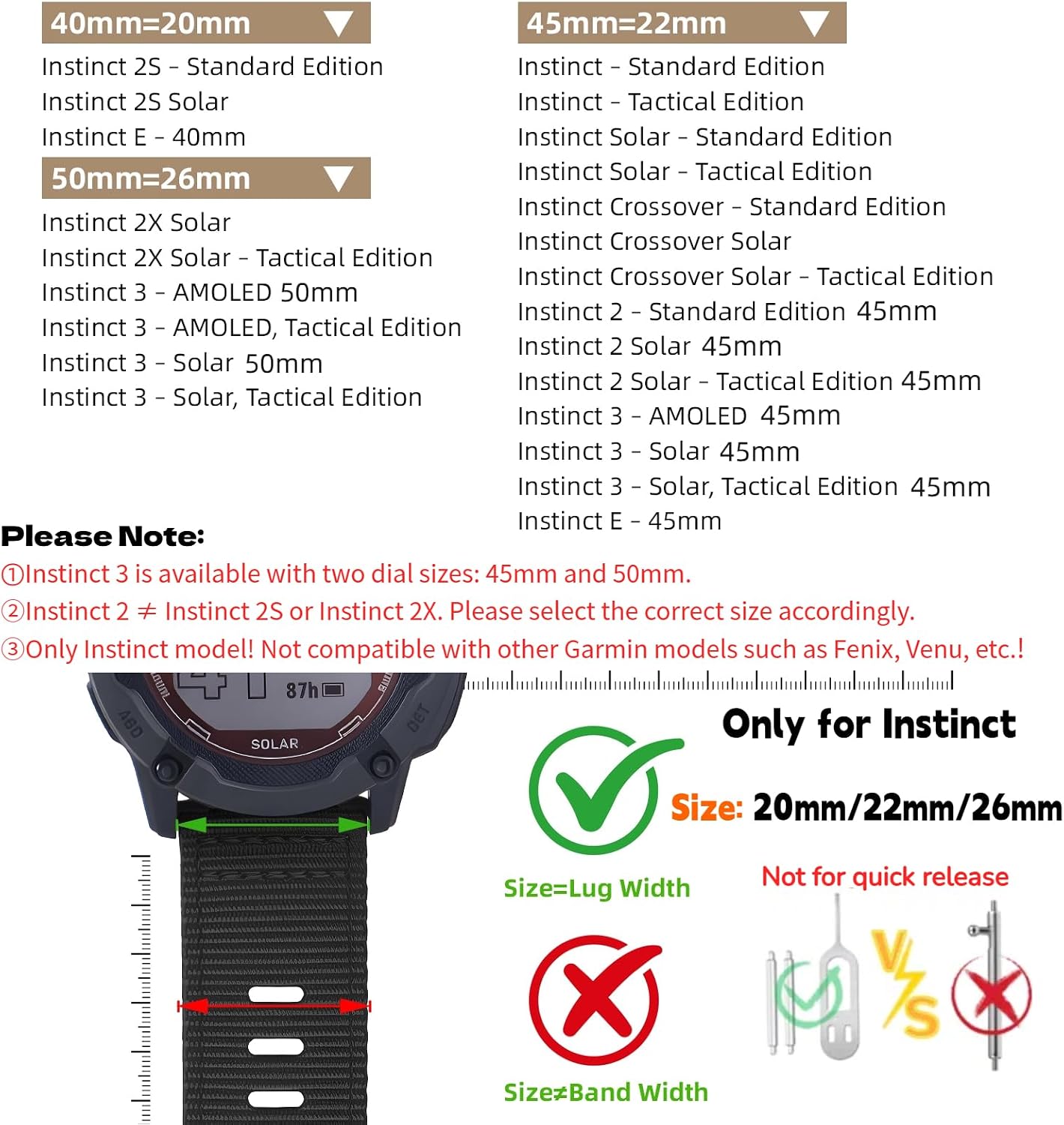Thumbnail 2 de EKINGEEK replacement nylon watch strap for Garmin Instinct/Instinct 2 45mm (Instinct 3 compatible) — rugged, quick-drying