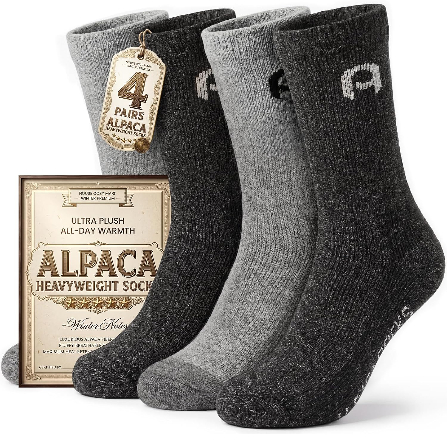 Detalle de Alpacaparty Alpaca Crew Socks, 4-Pair Thermal Blend with Baby Alpaca and Merino